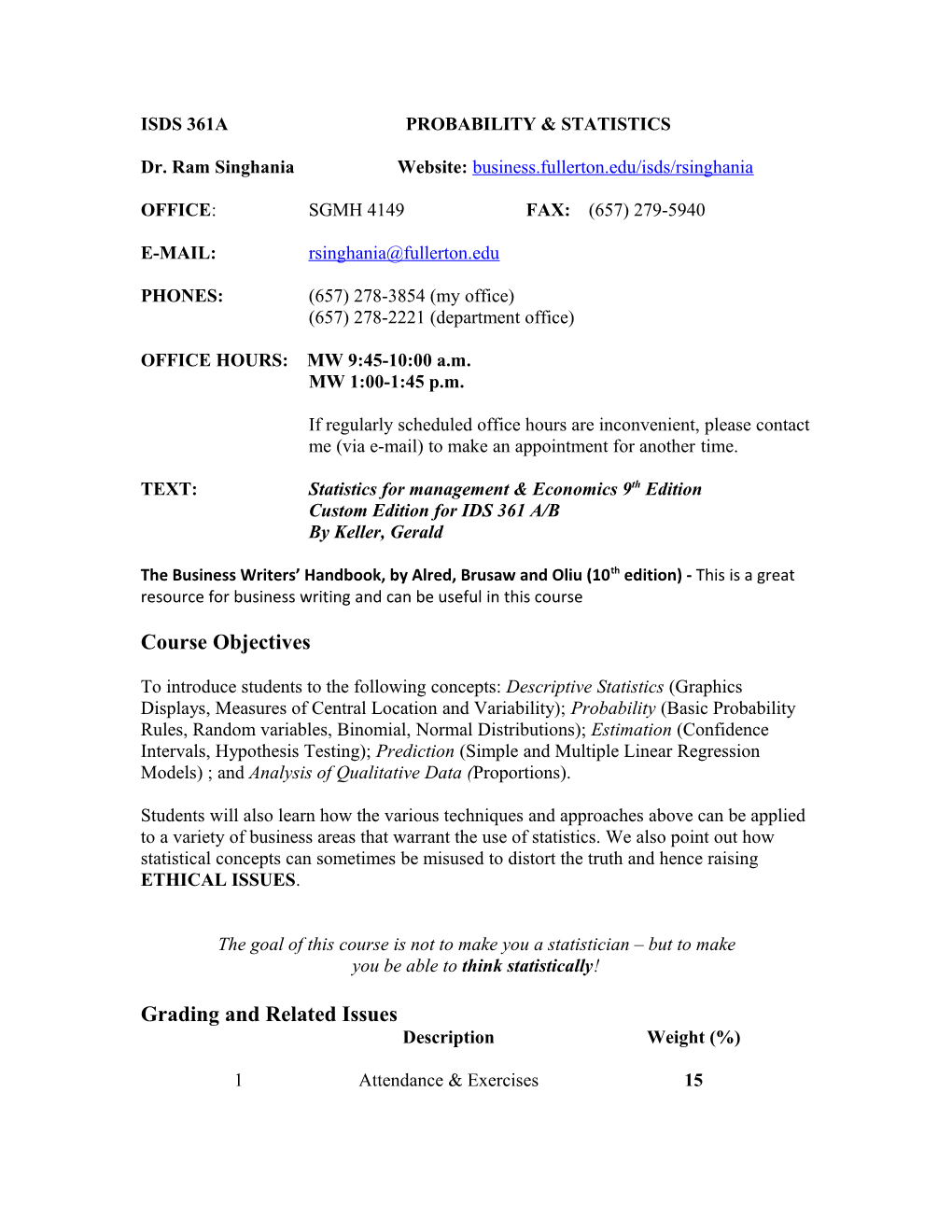 Isds 361A Probability & Statistics