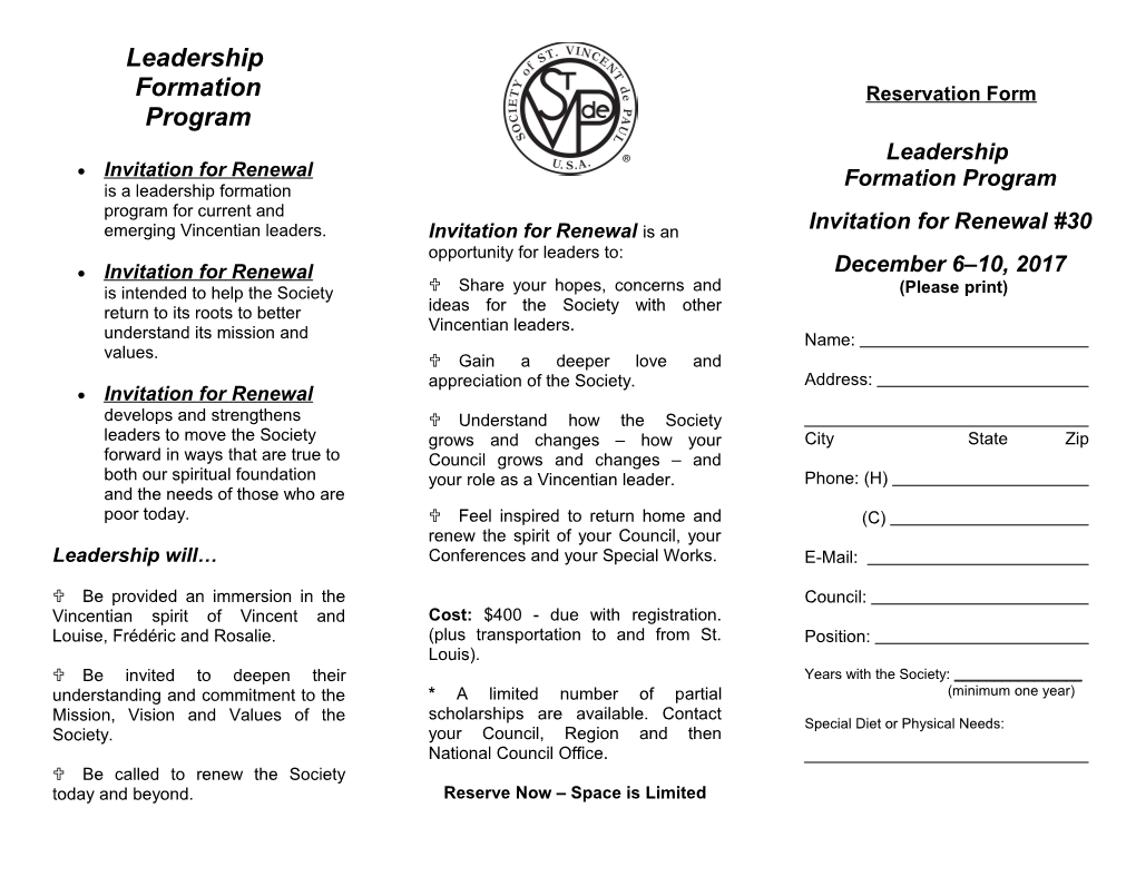 Is a Leadership Formation Program for Current and Emerging Vincentian Leaders