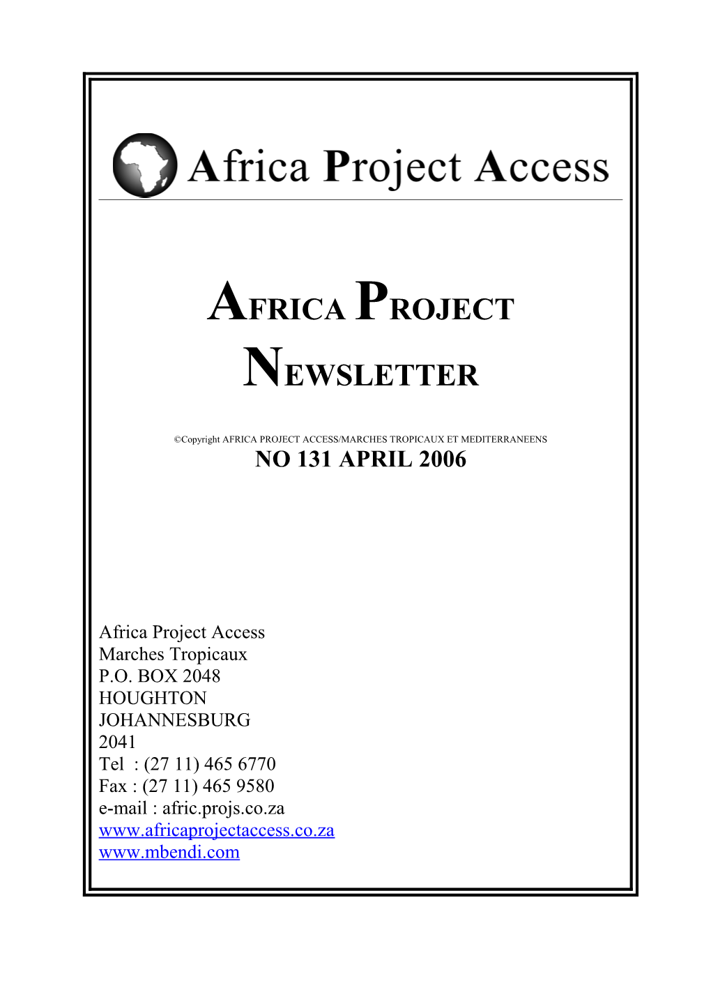 Africa Project Newsletter