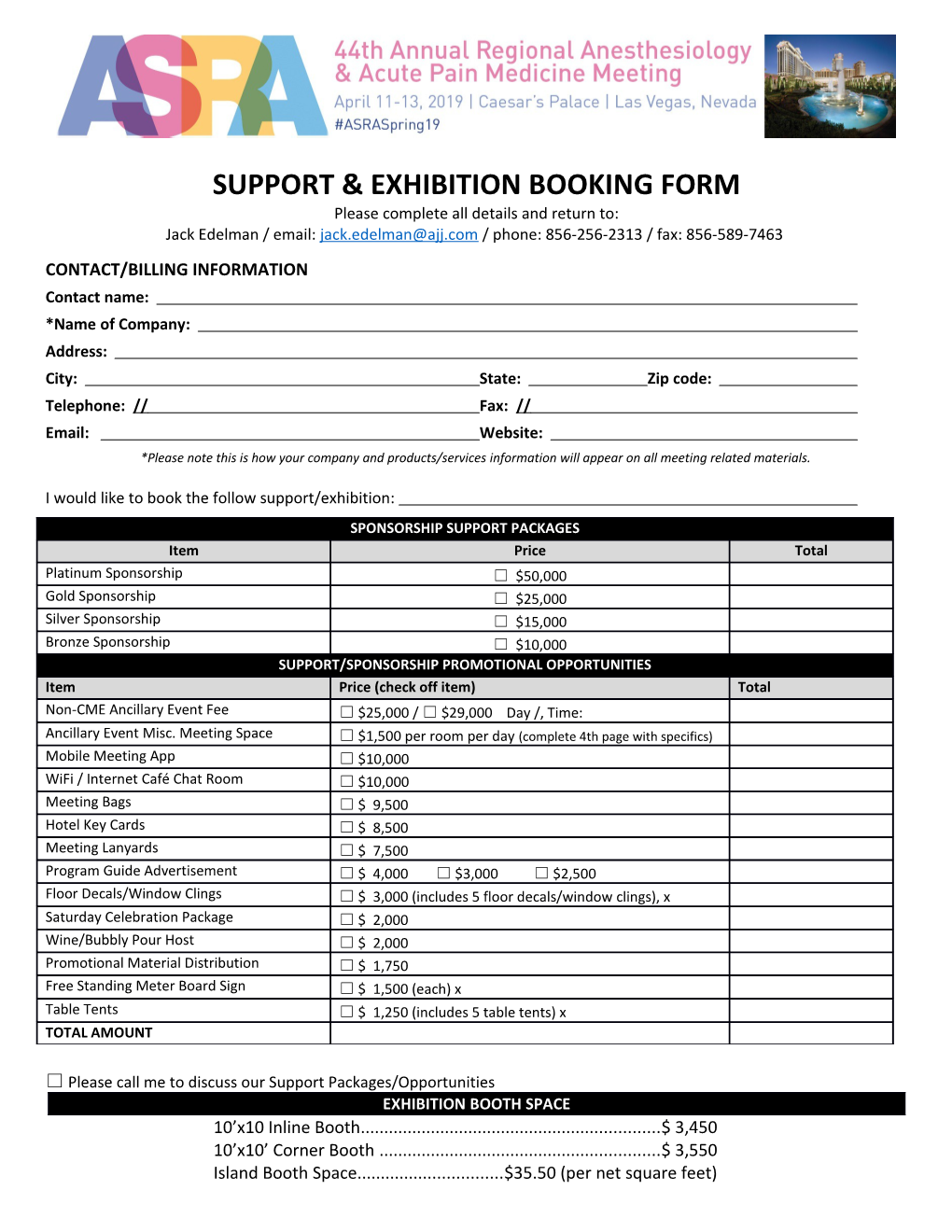 Support & Exhibition Booking Form
