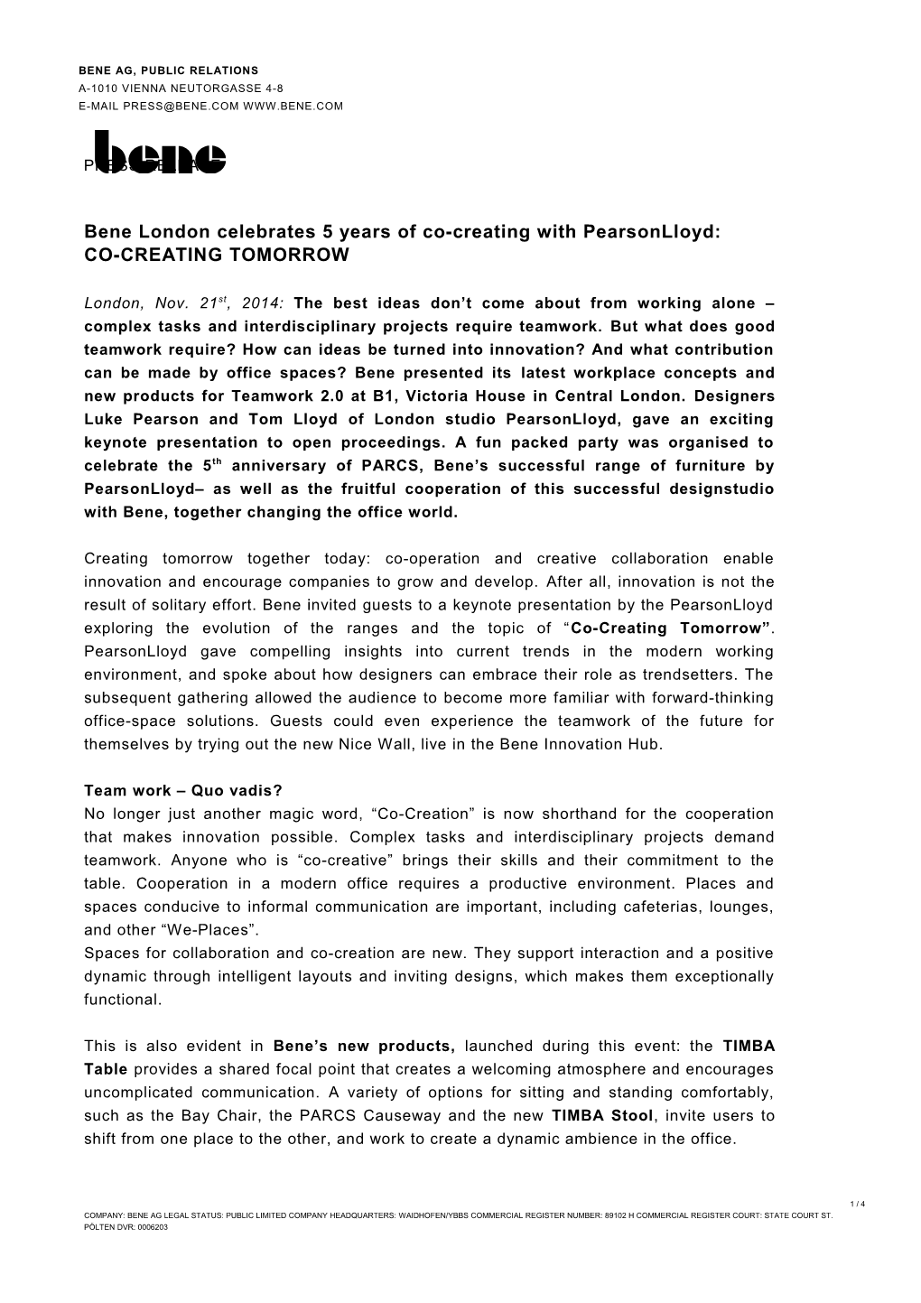 Bene London Celebrates 5 Yearsof Co-Creating with Pearsonlloyd