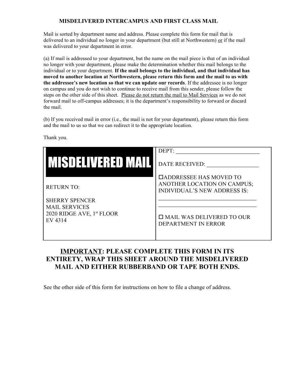 Misdelivered First Class Mail