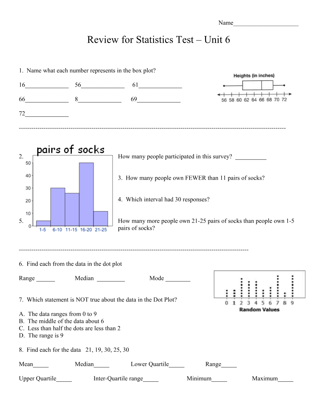 1. Name What Each Number Represents in the Box Plot?