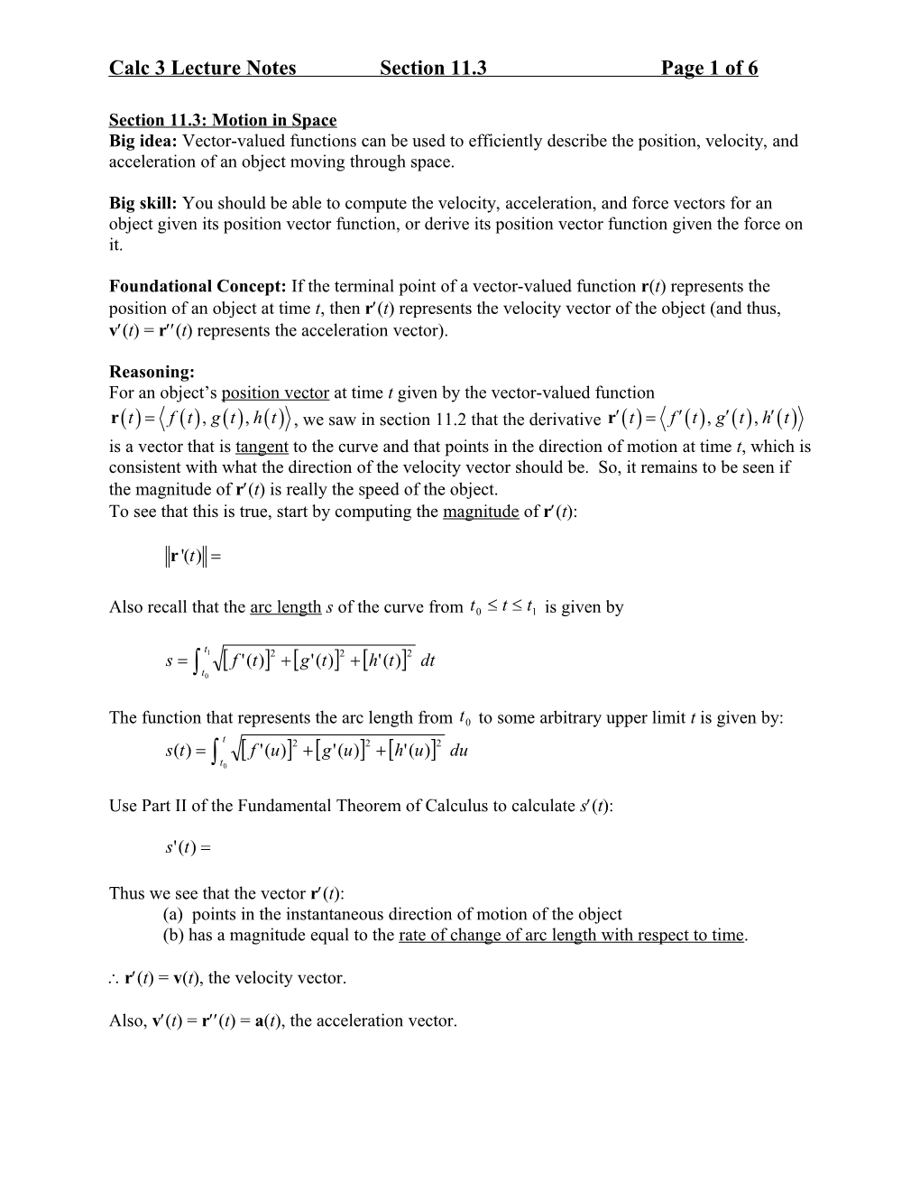 Calculus 3 Lecture Notes, Section 11.3