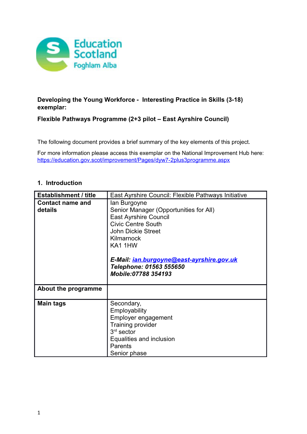 Word File: Skills Summary: Flexible Pathways Programme