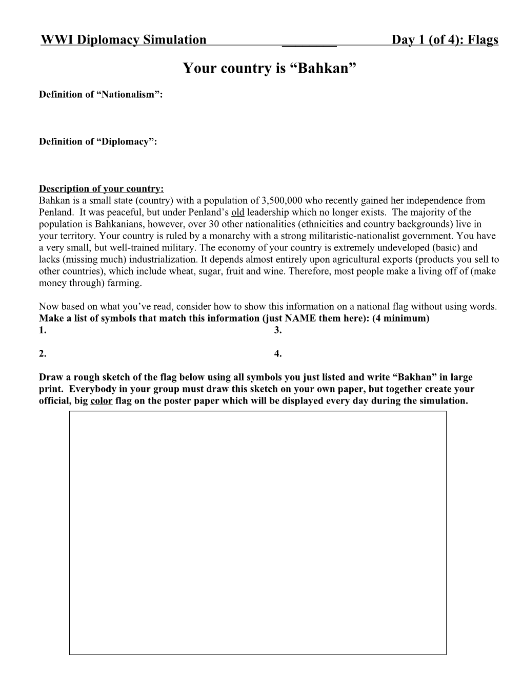 WWI Diplomacy Simulation: Flag Handout