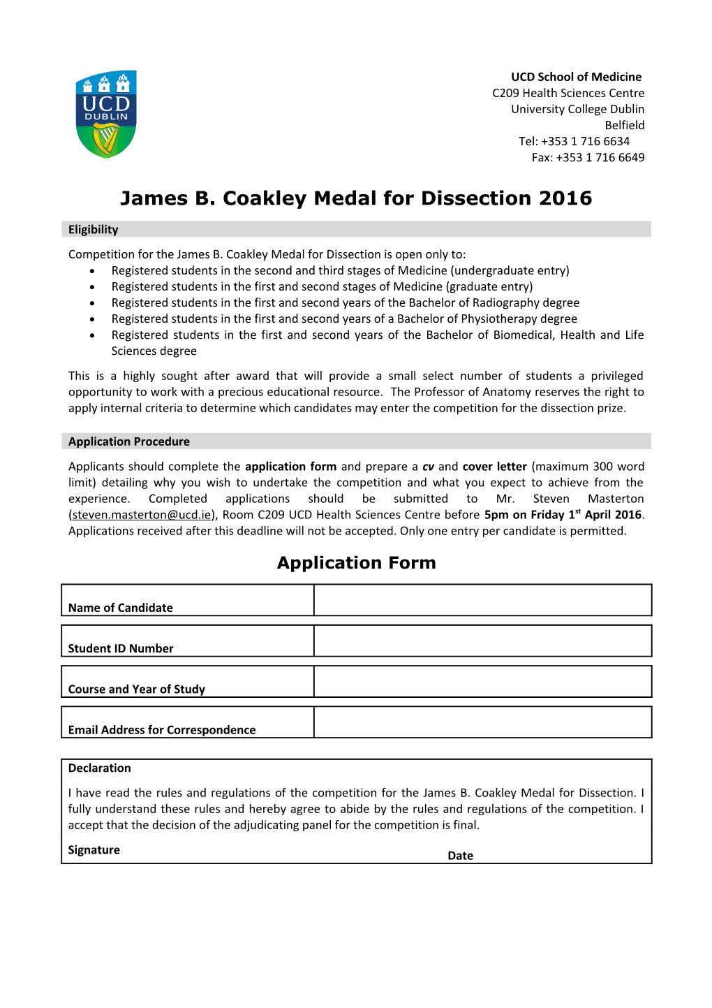 James B. Coakley Medal for Dissection 2016