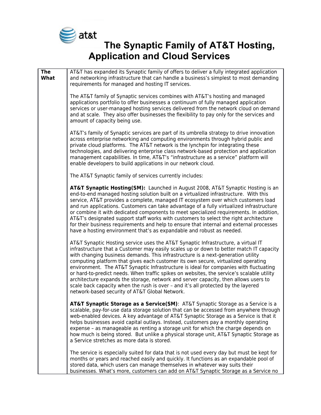 AT&T Hosting and Application Services Snapshot