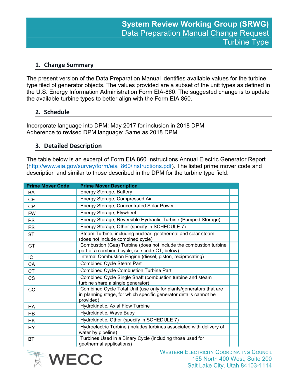 DPM Change Request - Turbine Type