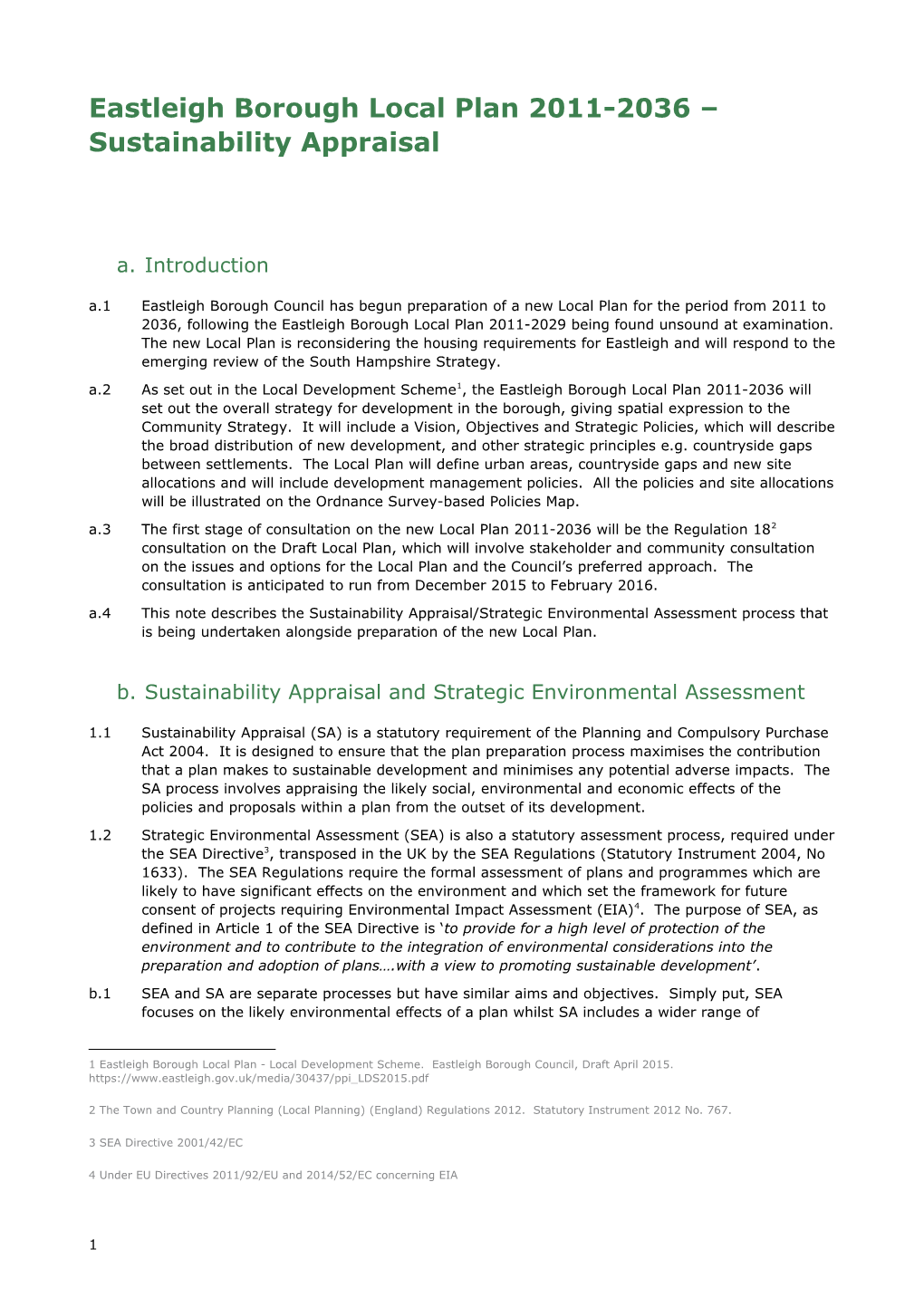 Eastleigh Borough Local Plan 2011-2036 Sustainability Appraisal