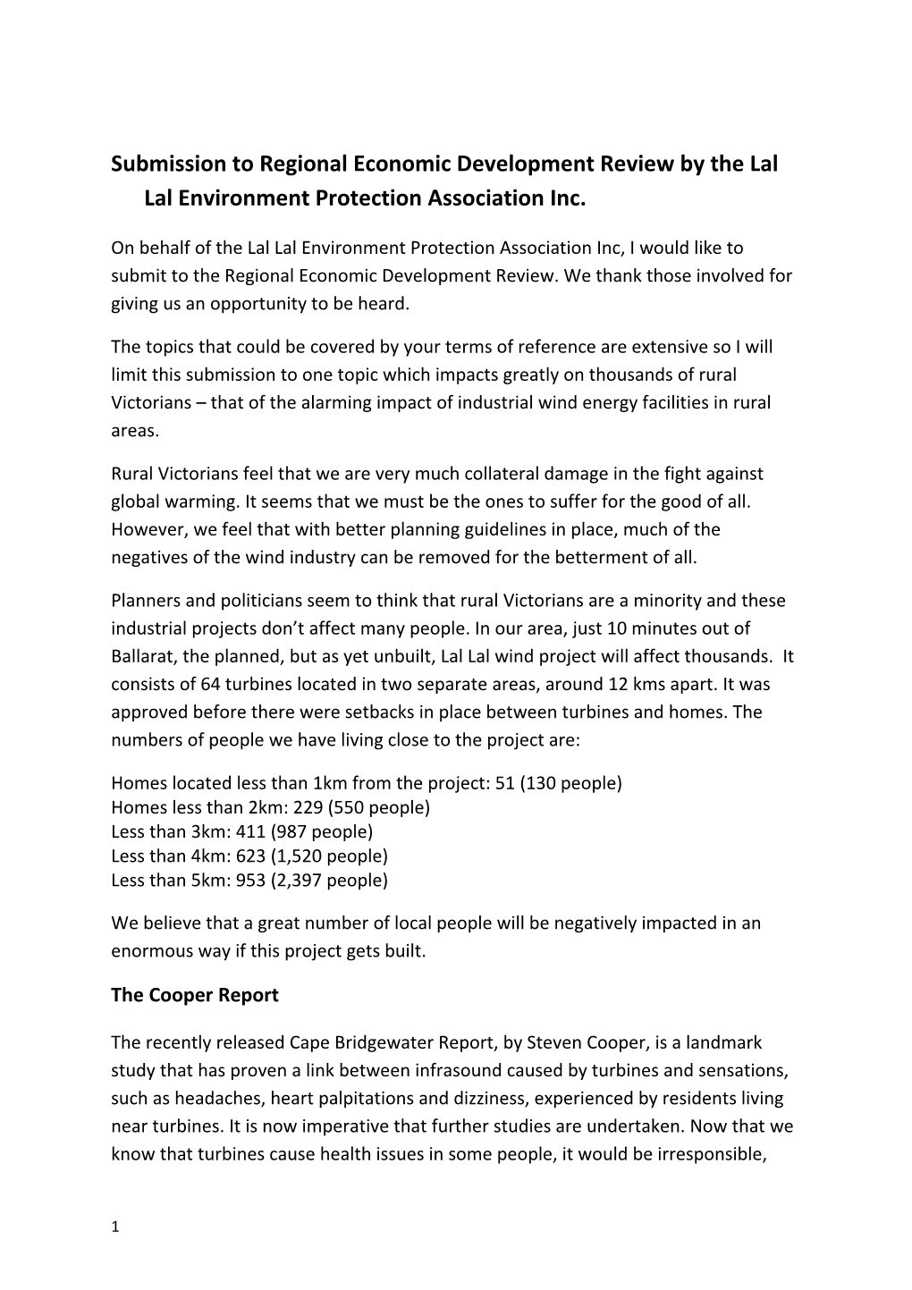 Submission to Regional Economic Development Review by the Lal Lal Environment Protection