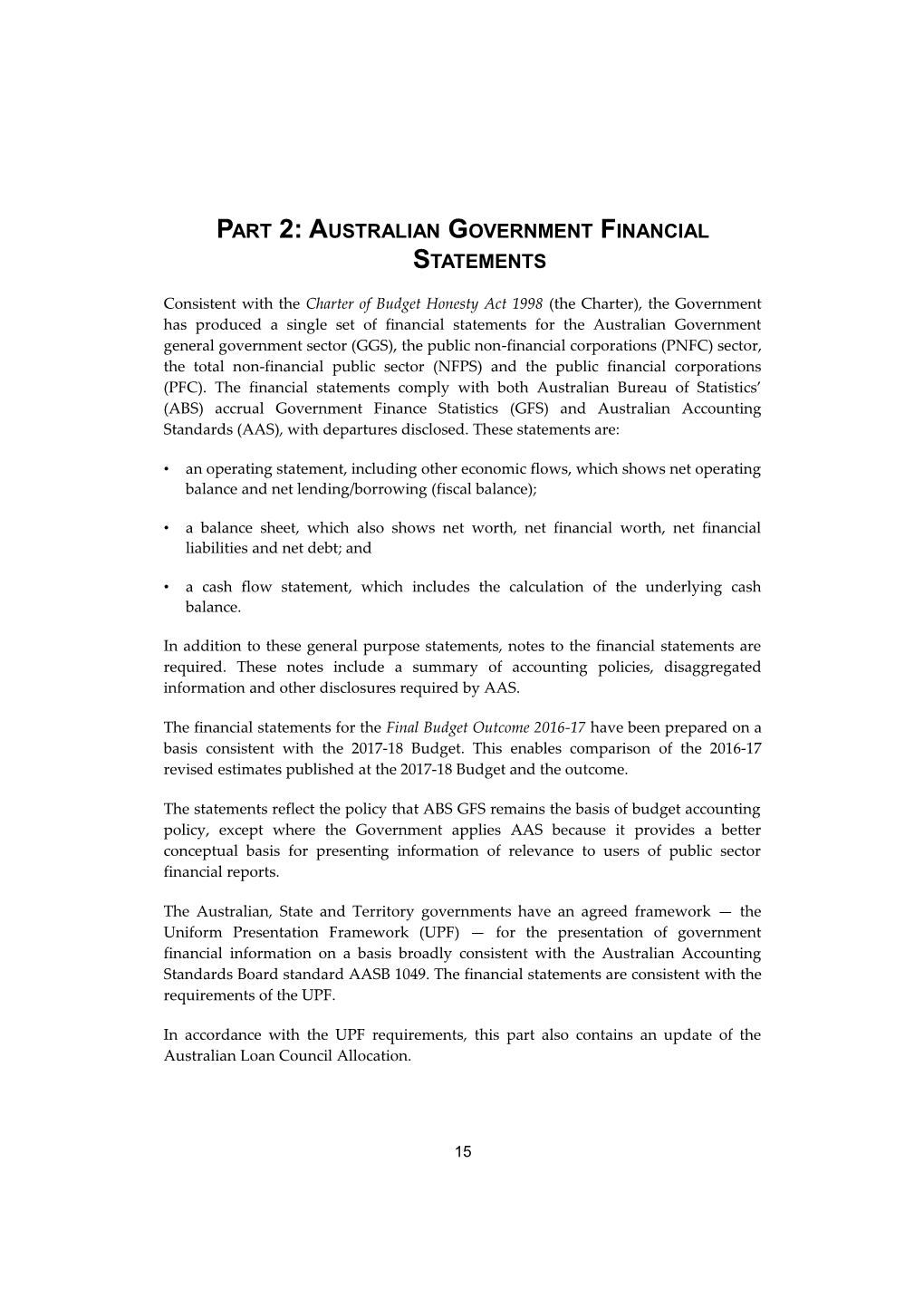 Part 2: Australian Government Financial Statements