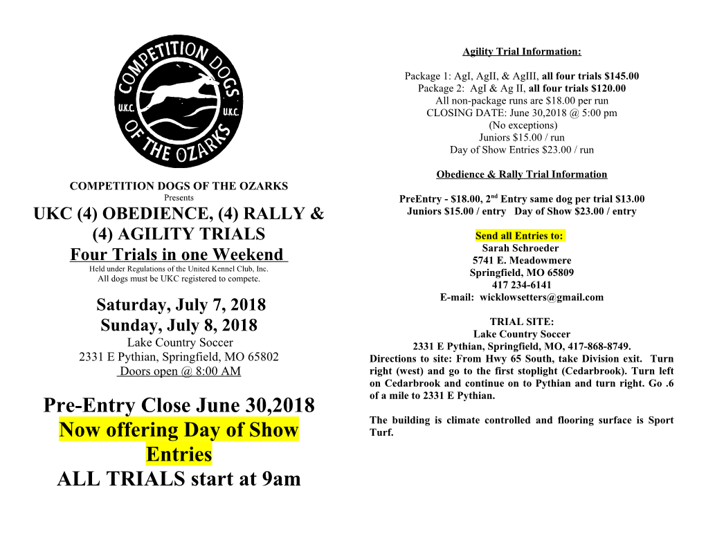 Ukc (4)Obedience, (4)Rally(4)Agility Trials