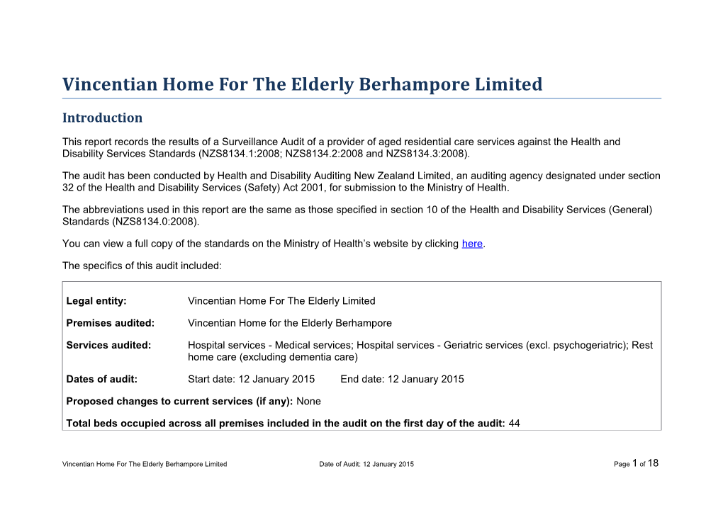 Vincentian Home for the Elderly Berhampore Limited