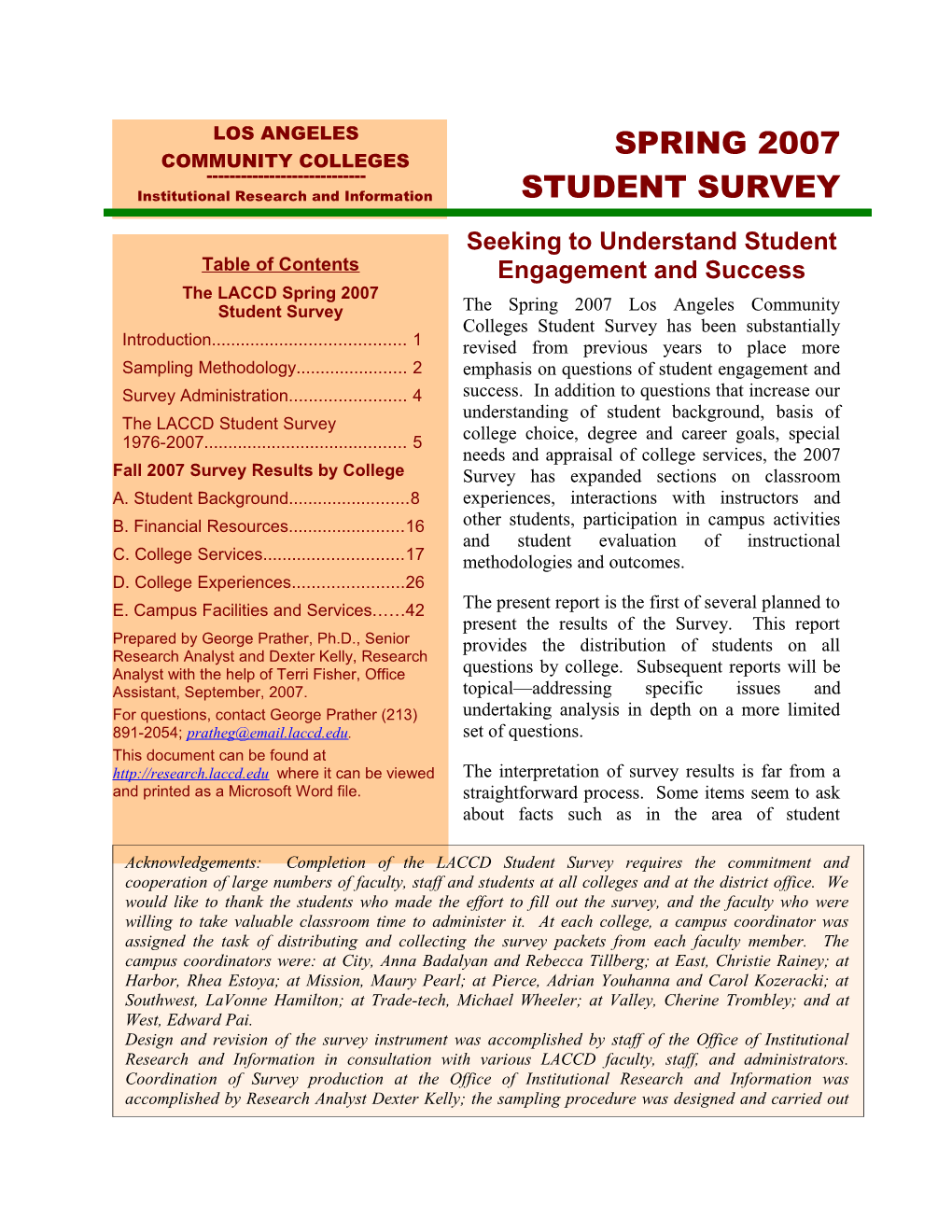Spring 2007 Student Survey