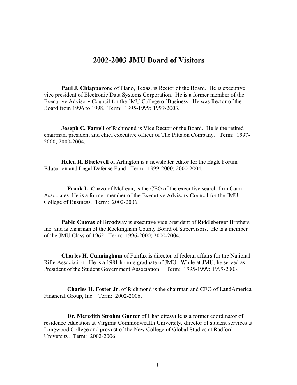 2002-2003 JMU Board of Visitors