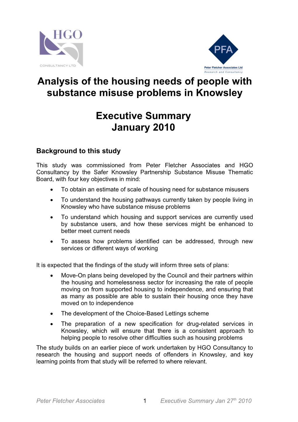 Analysis of the Housing Needs of People with Substance Misuse Problems in Knowsley
