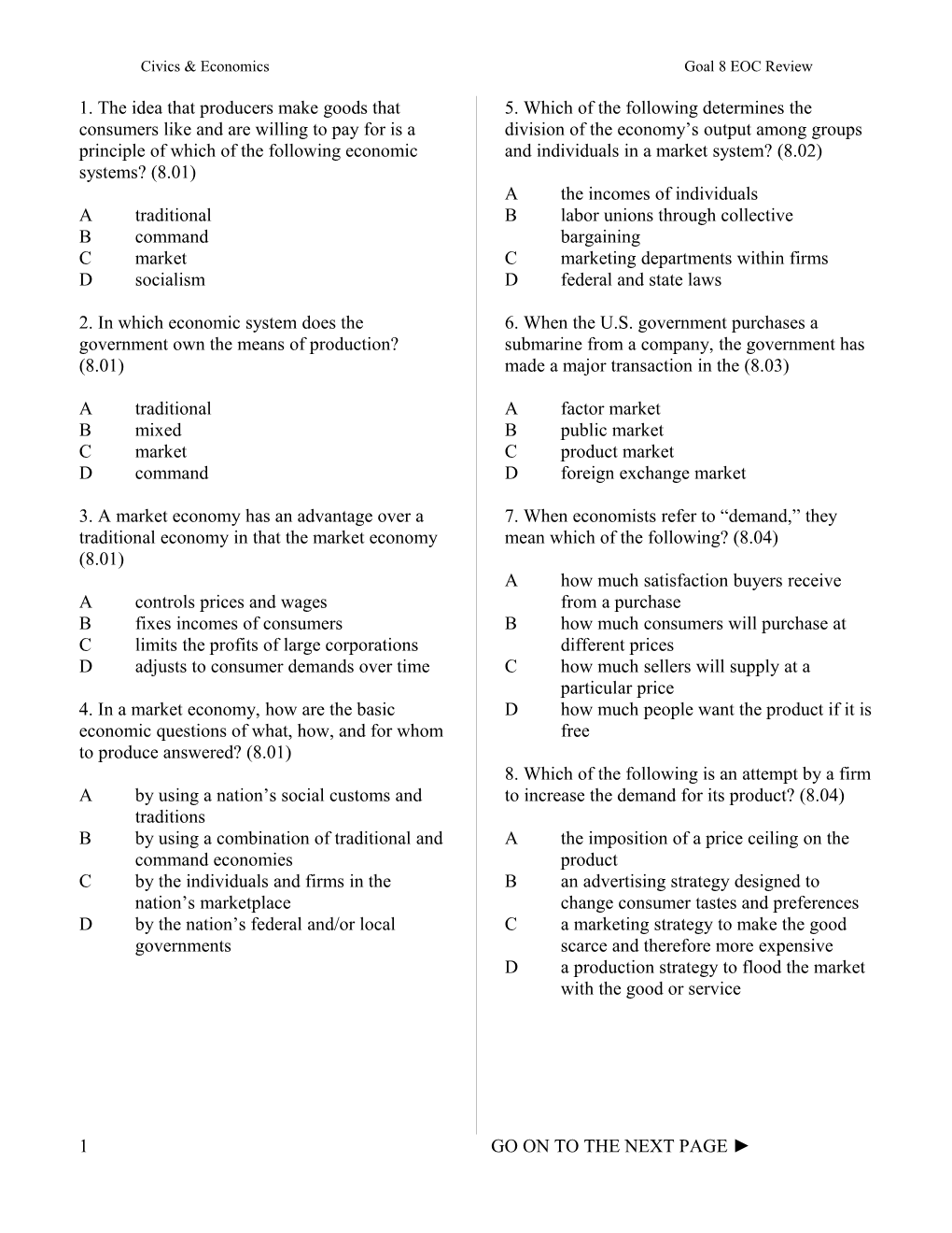 Civics & Economics Goal 8 EOC Review