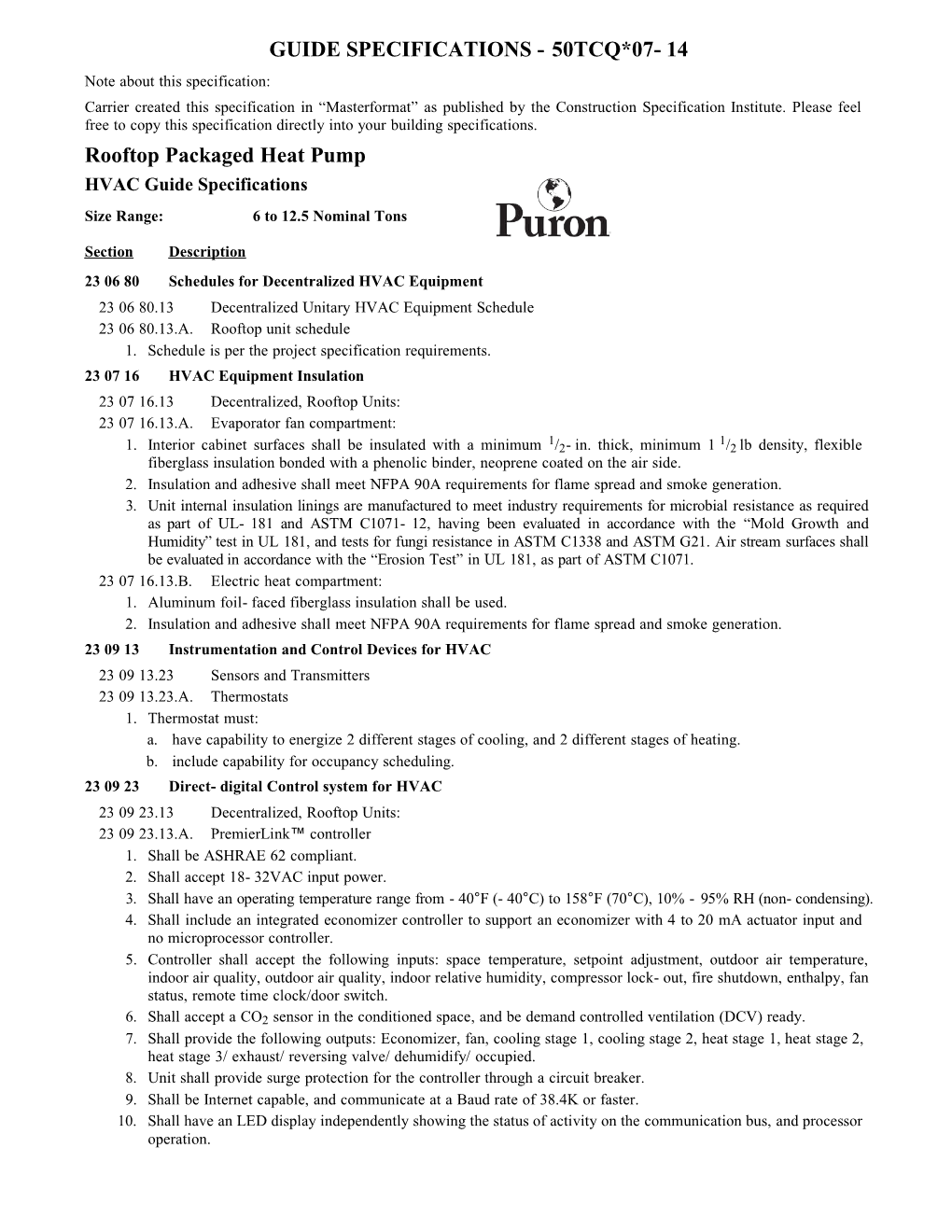 50TCQ Guide Specifications, 6 to 12.5 Nominal Tons