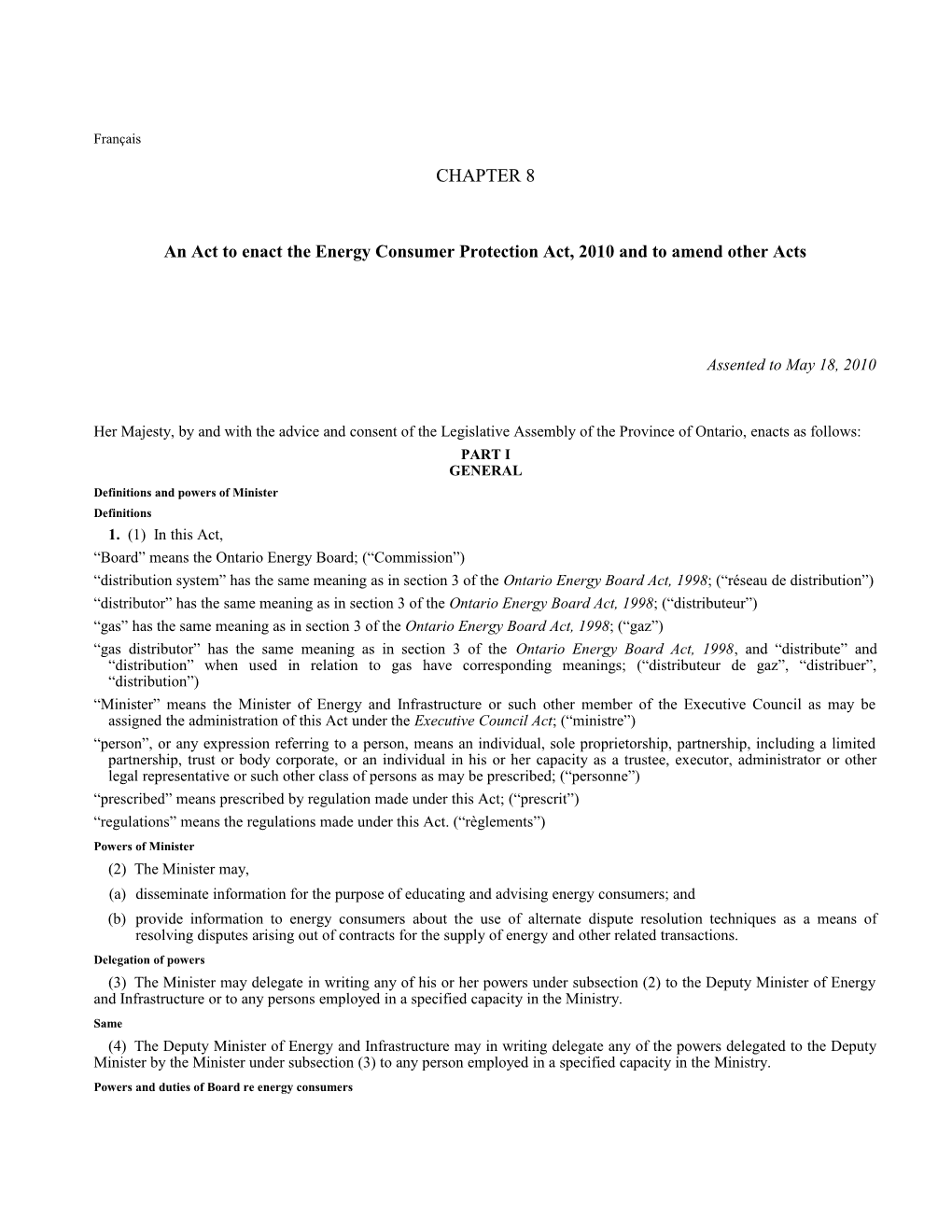 Energy Consumer Protection Act, 2010, S.O. 2010, C. 8 - Bill 235