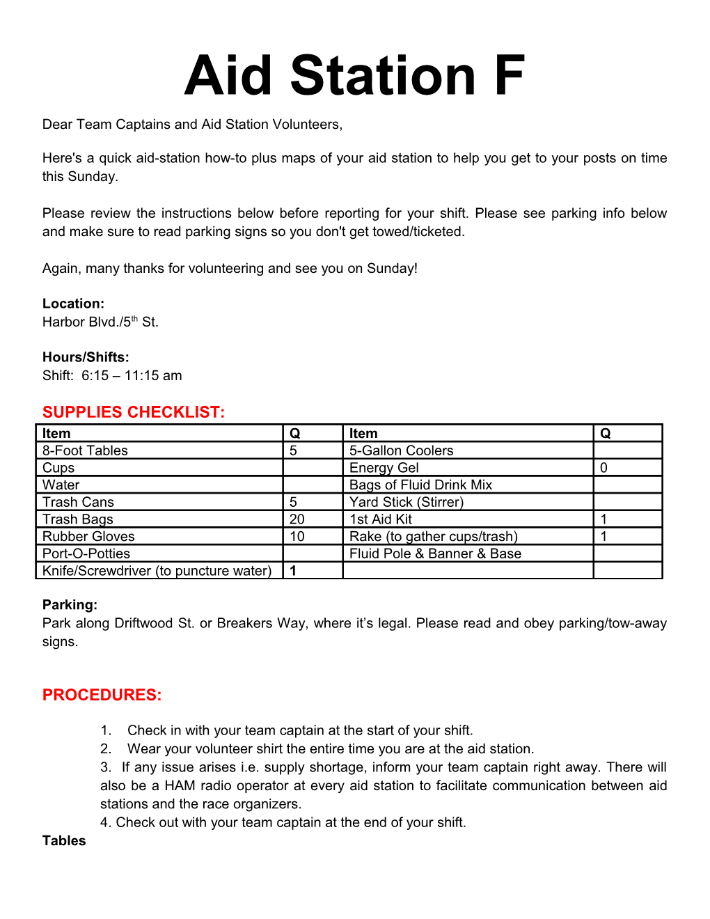 Aid Station a Instructions