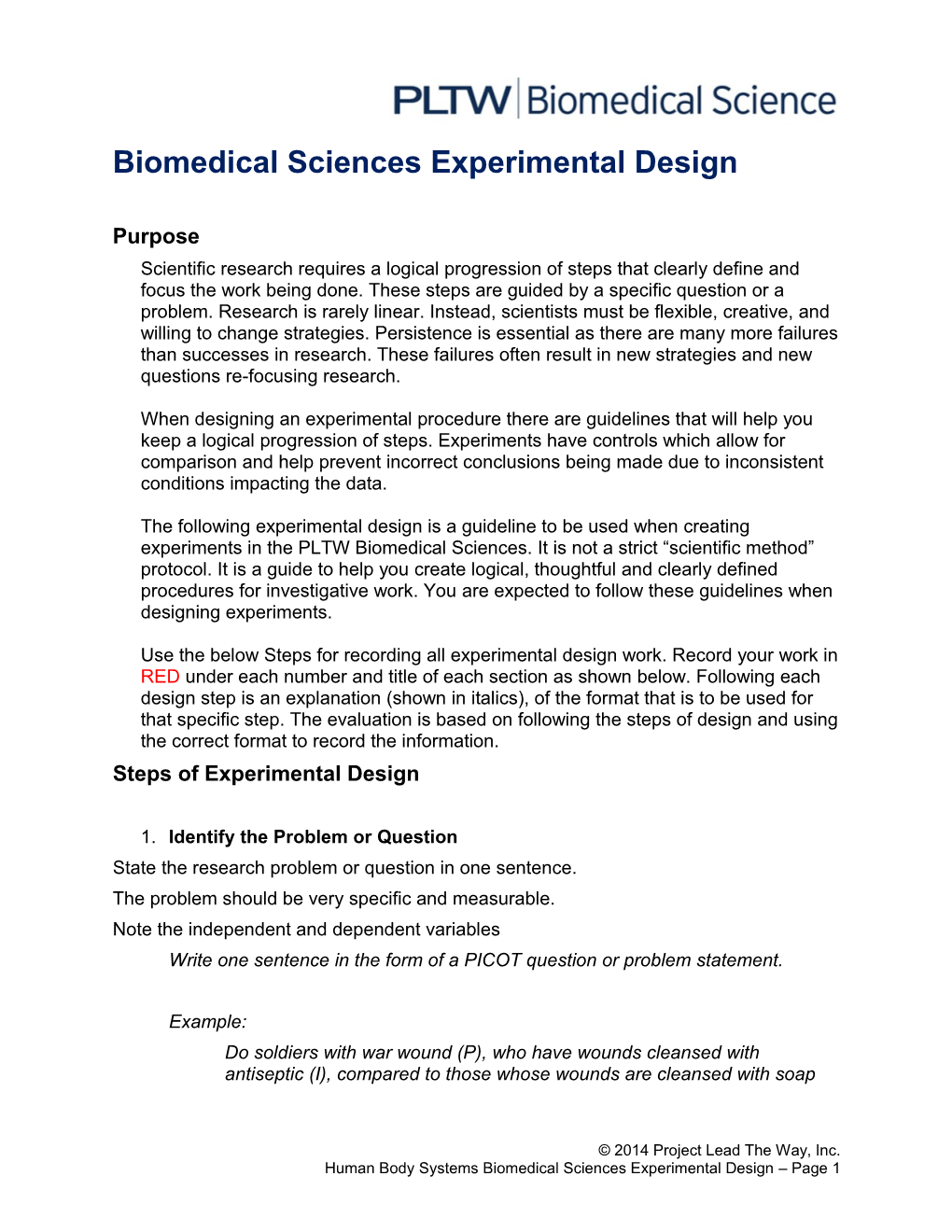 Biomedical Sciences Experimental Design