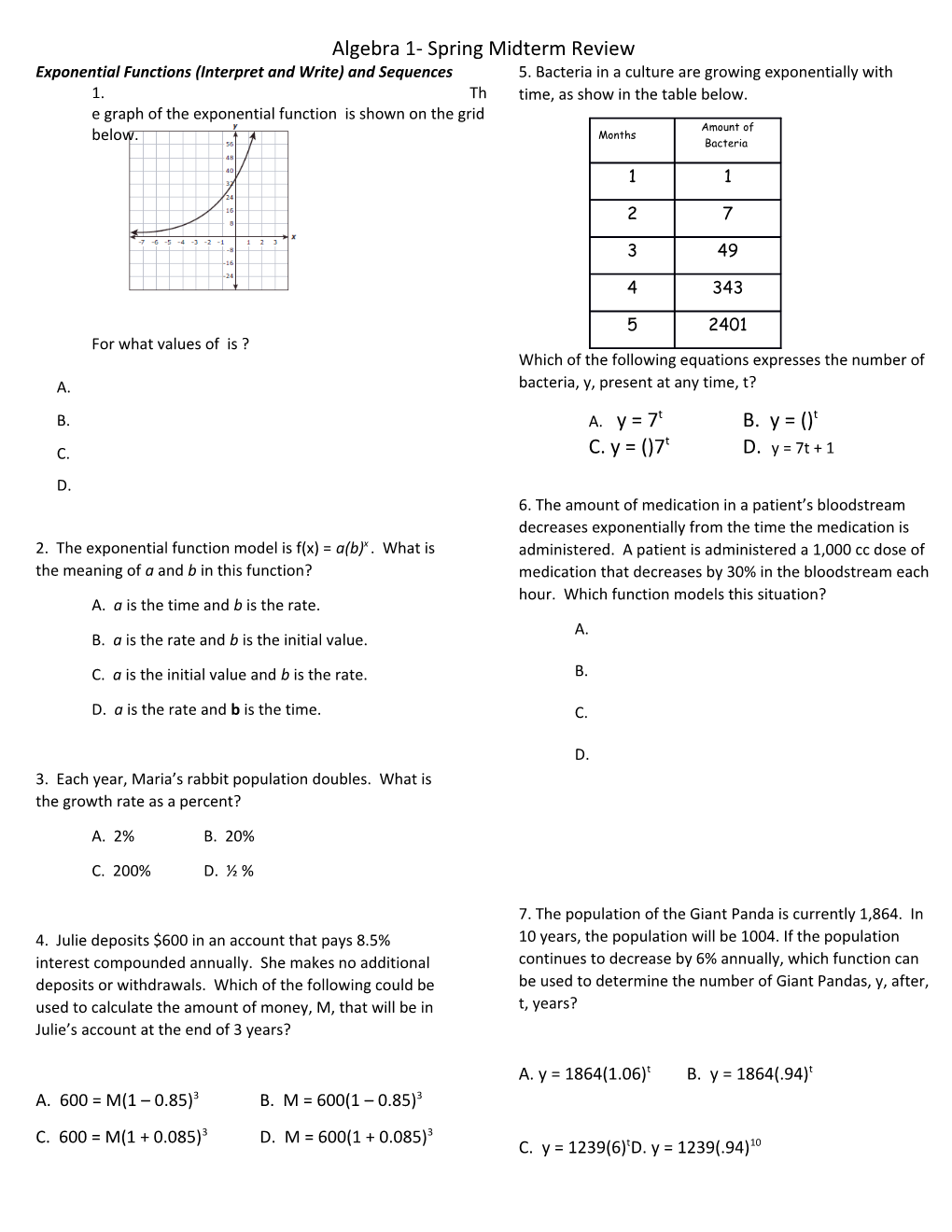 Exponential Functions (Interpret and Write) and Sequences