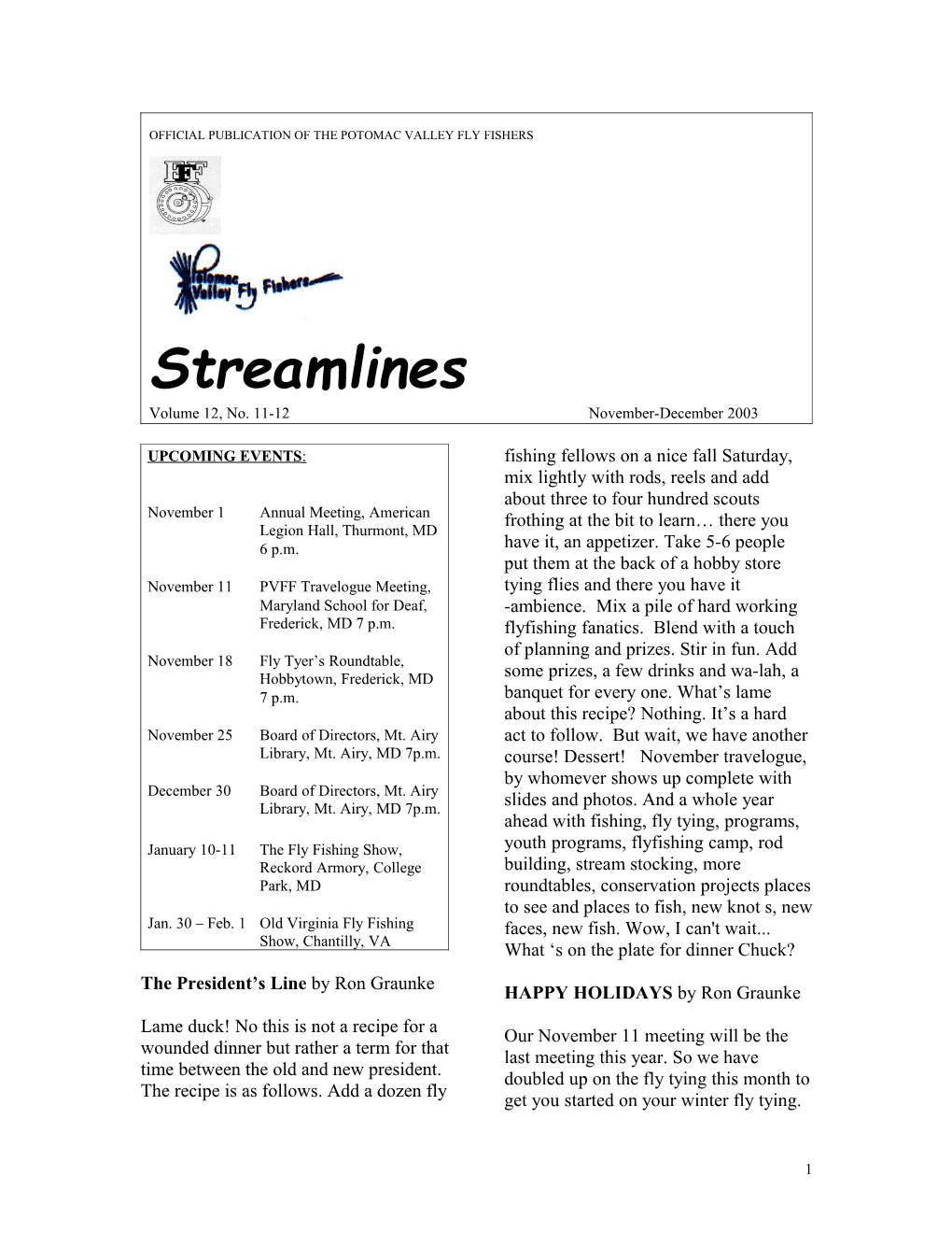 Official Publication of the Potomac Valley Fly Fishermen