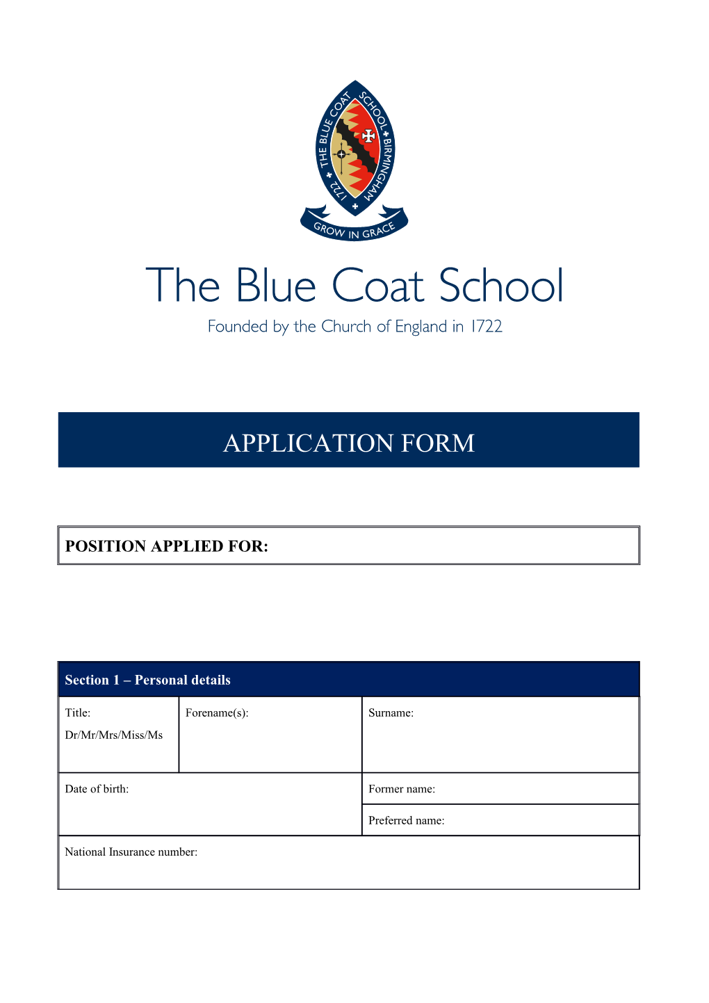 Education Team: Safer Recruitment Pack: Application Form V3 Nov 08
