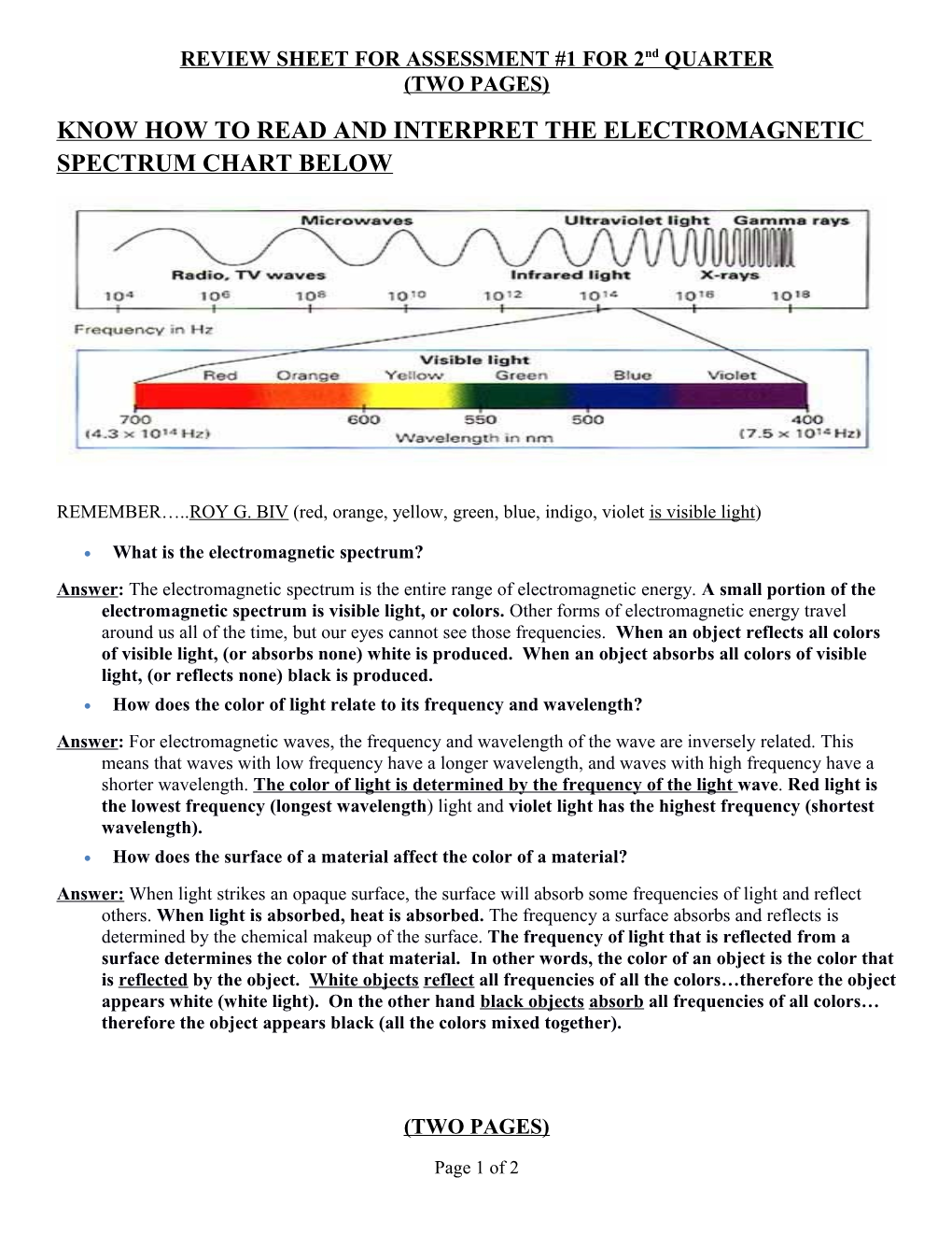 REVIEW SHEET for ASSESSMENT #1 for 2Nd QUARTER