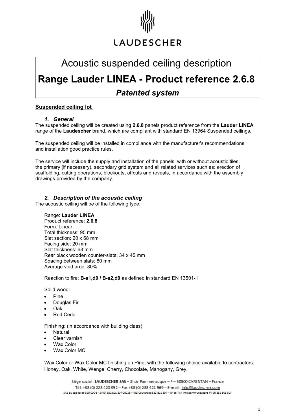 Range Lauder LINEA - Product Reference 2.6.8