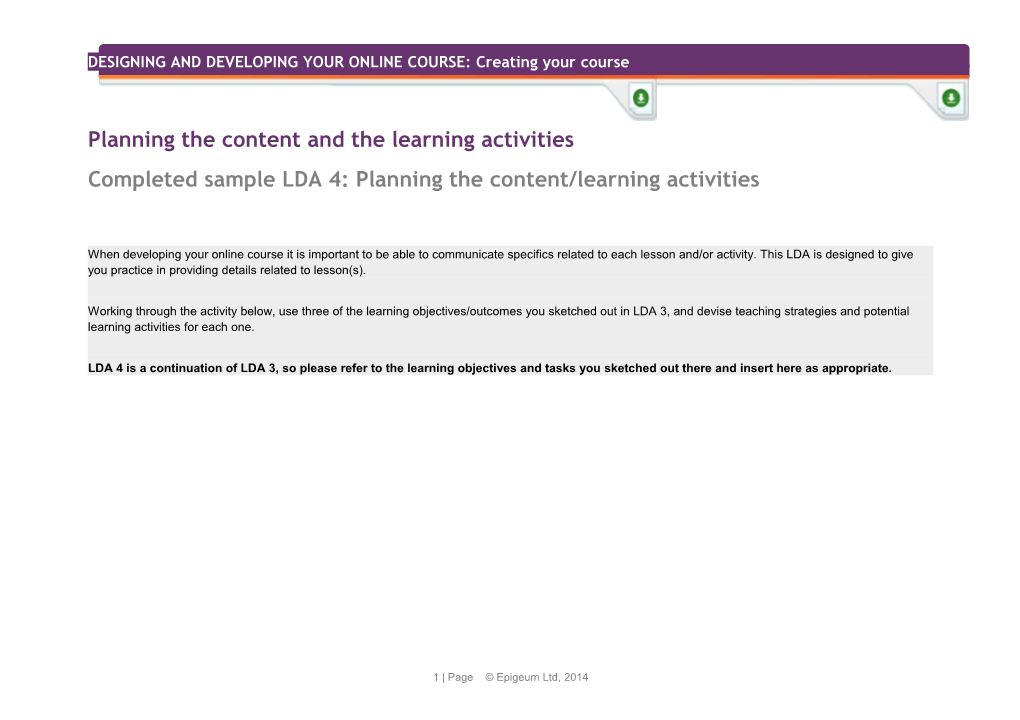 Planning the Content and the Learning Activities