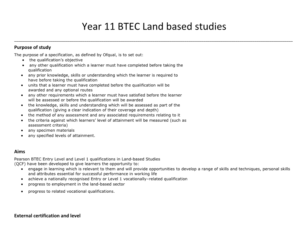 Year 11 BTEC Land Based Studies