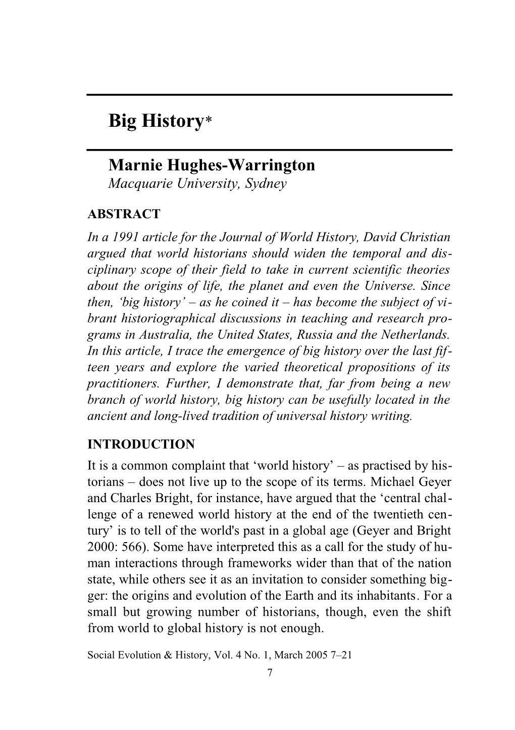 Hughes-Warrington / Big History