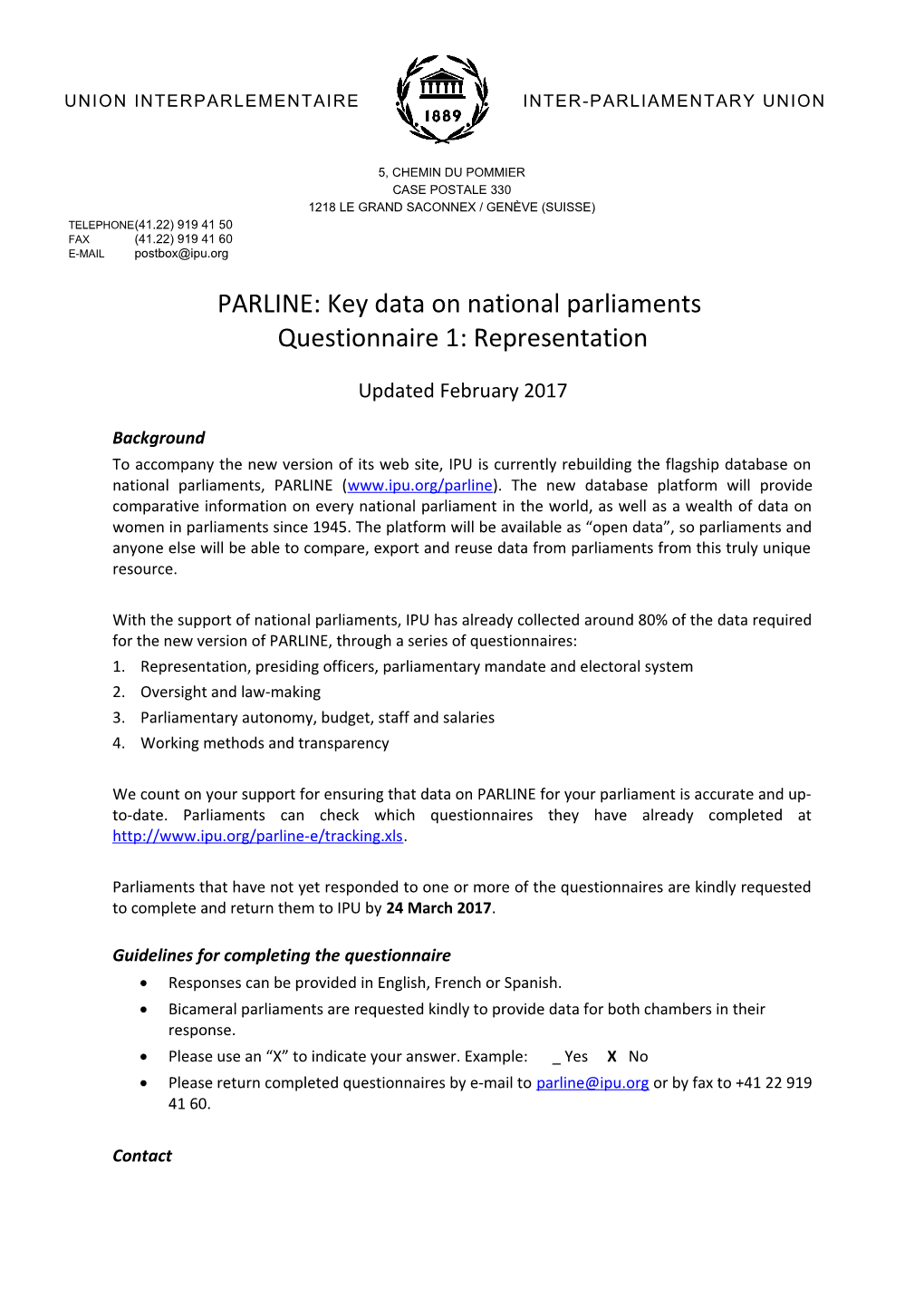 PARLINE: Key Data on National Parliaments