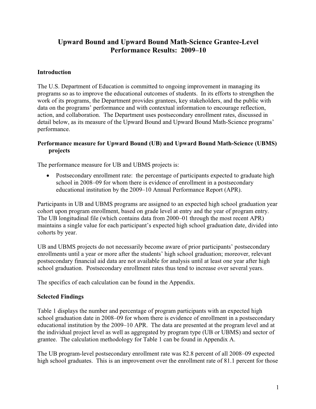 Grantee Level Data: Upward Bound and Upward Bound Math-Science Performance Results Explanation