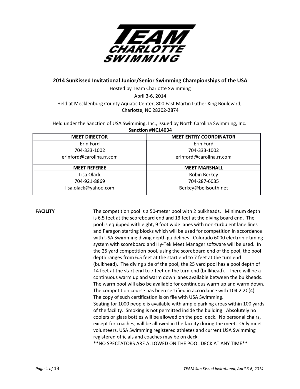 2014Sunkissed Invitational Junior/Senior Swimming Championships of the USA