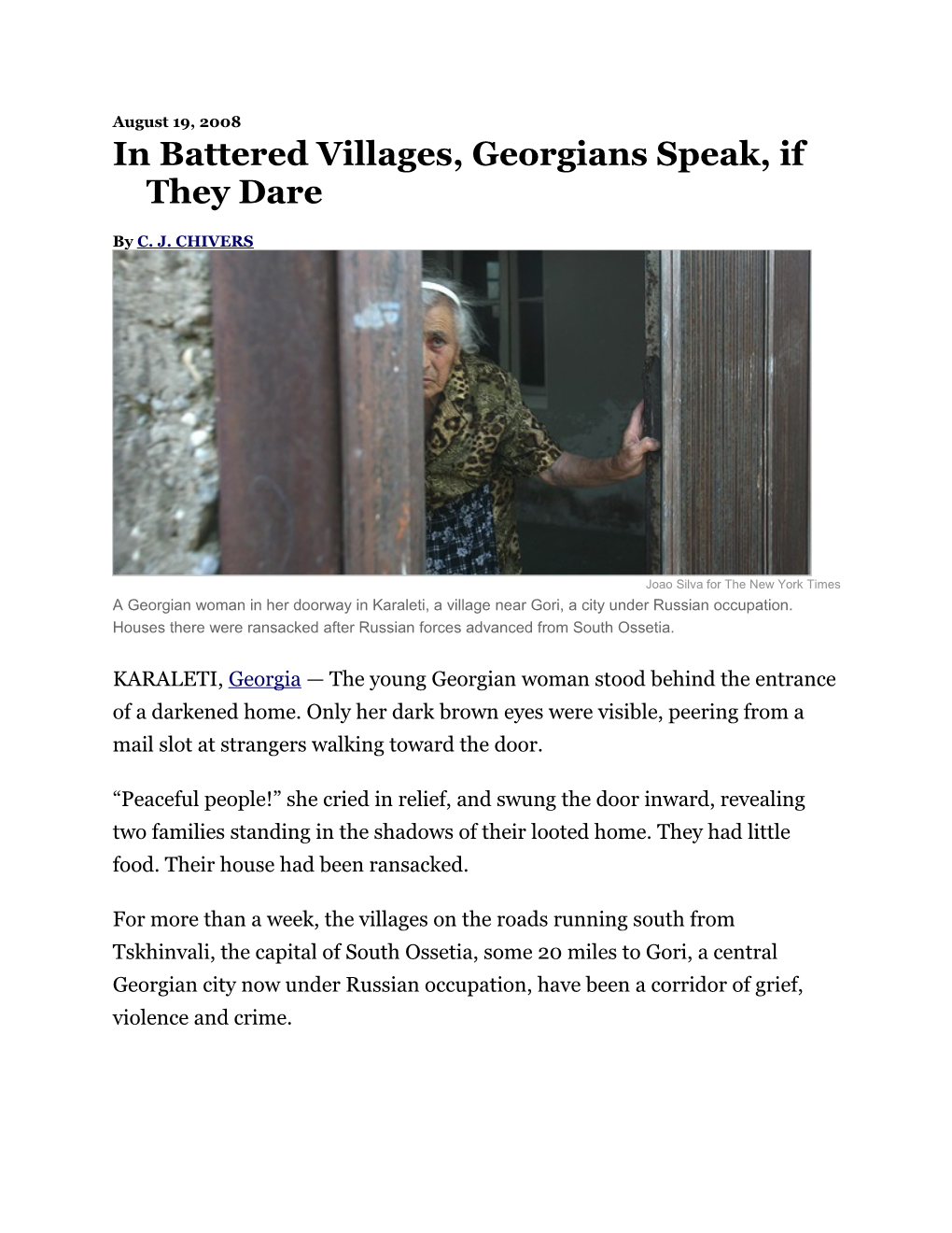 In Battered Villages, Georgians Speak, If They Dare