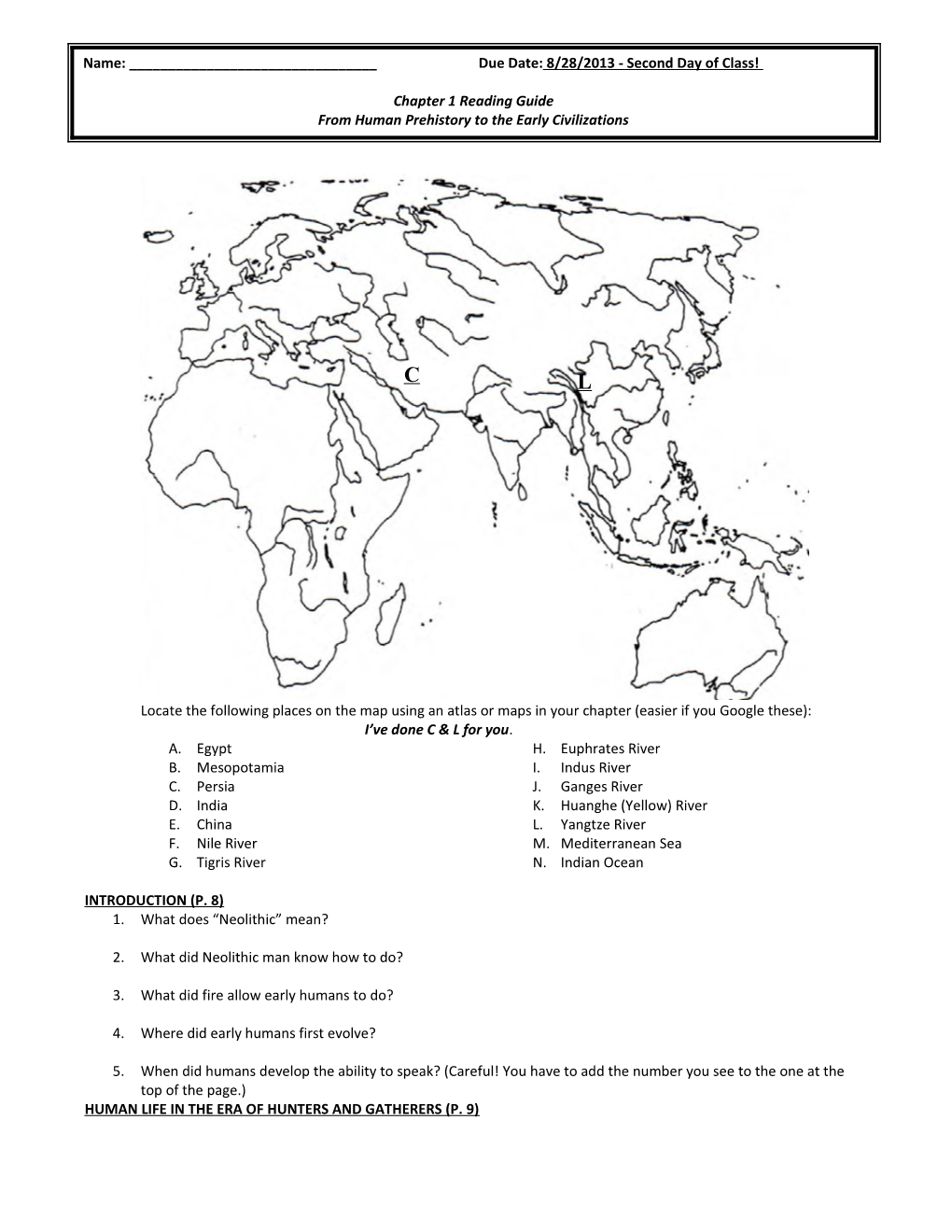 Locate the Following Places on the Map Using an Atlas Or Maps in Your Chapter (Easier If