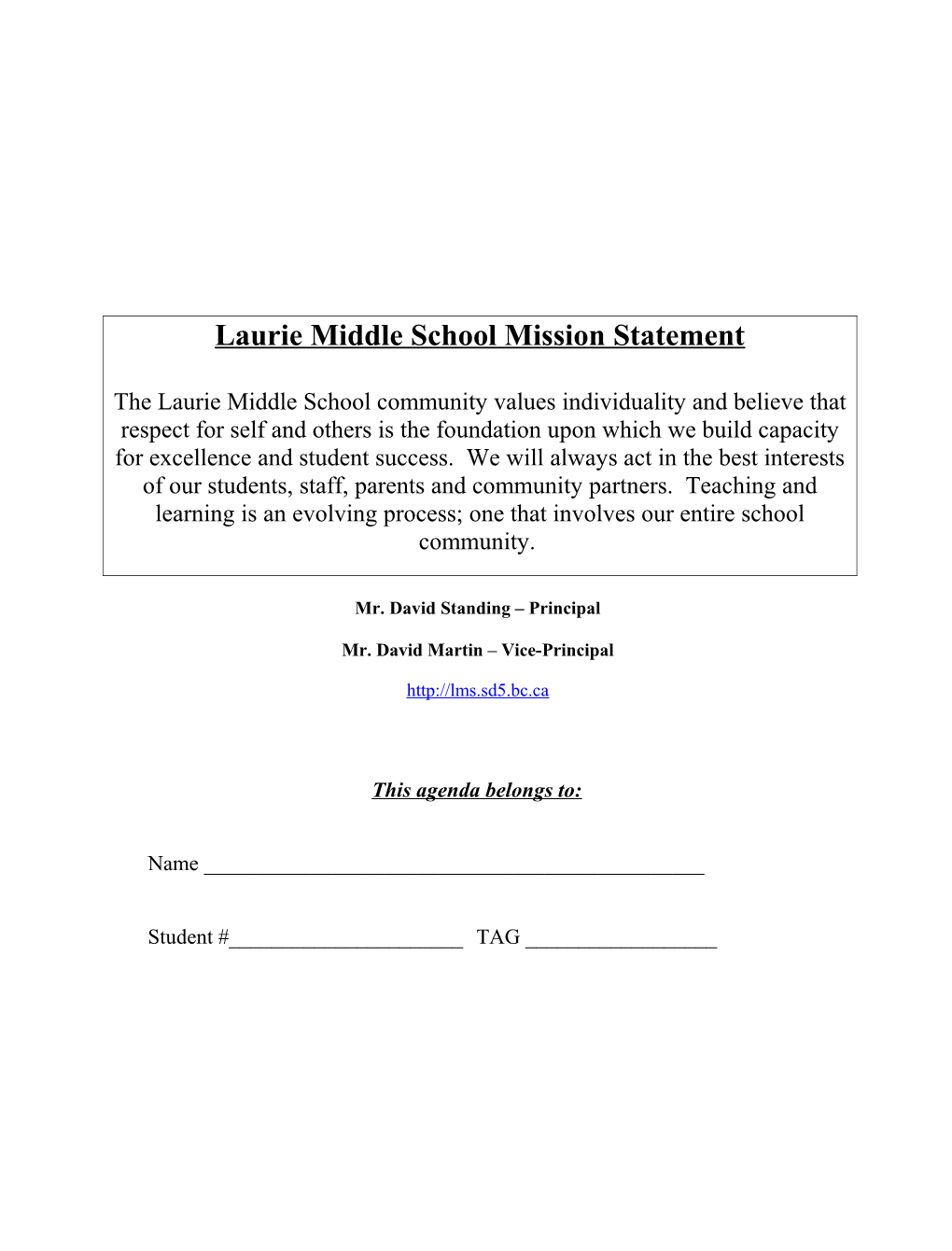 Laurie Middle School Student Agenda