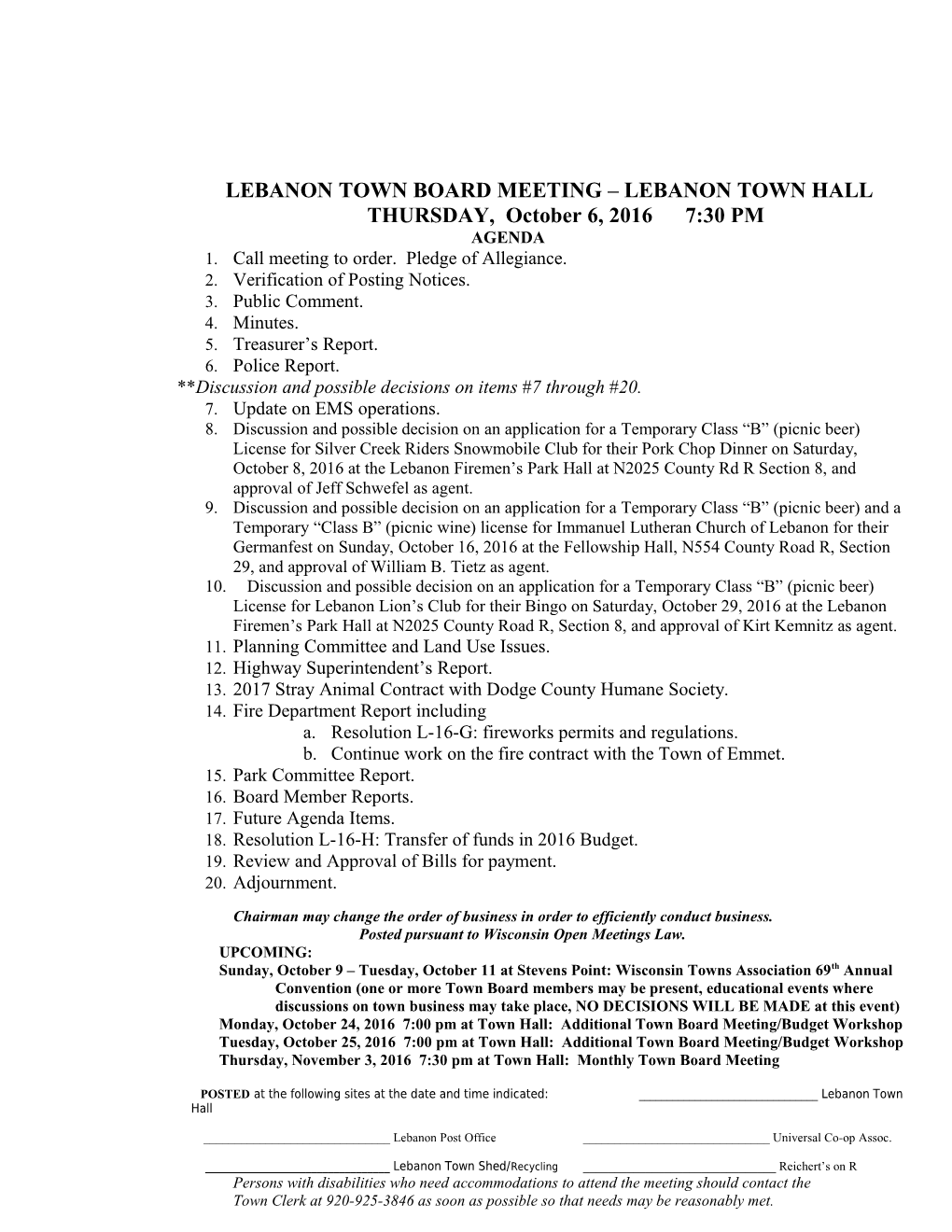 Lebanontown Board Meeting Lebanontown Hall