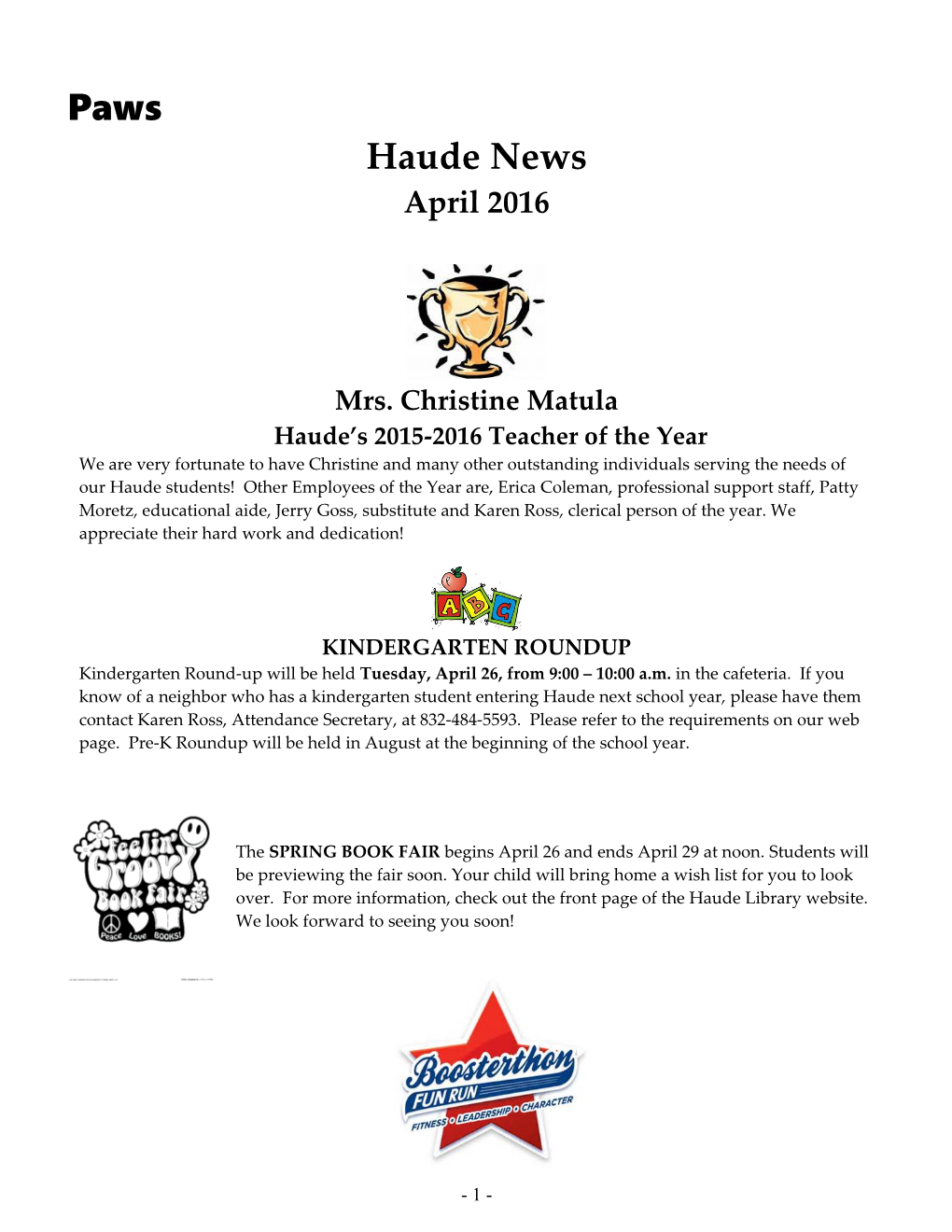 Haude S 2015-2016 Teacher of the Year