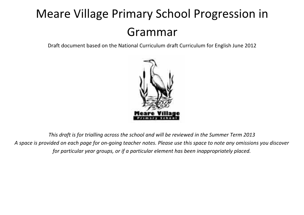 Mearevillageprimary School Progression in Grammar