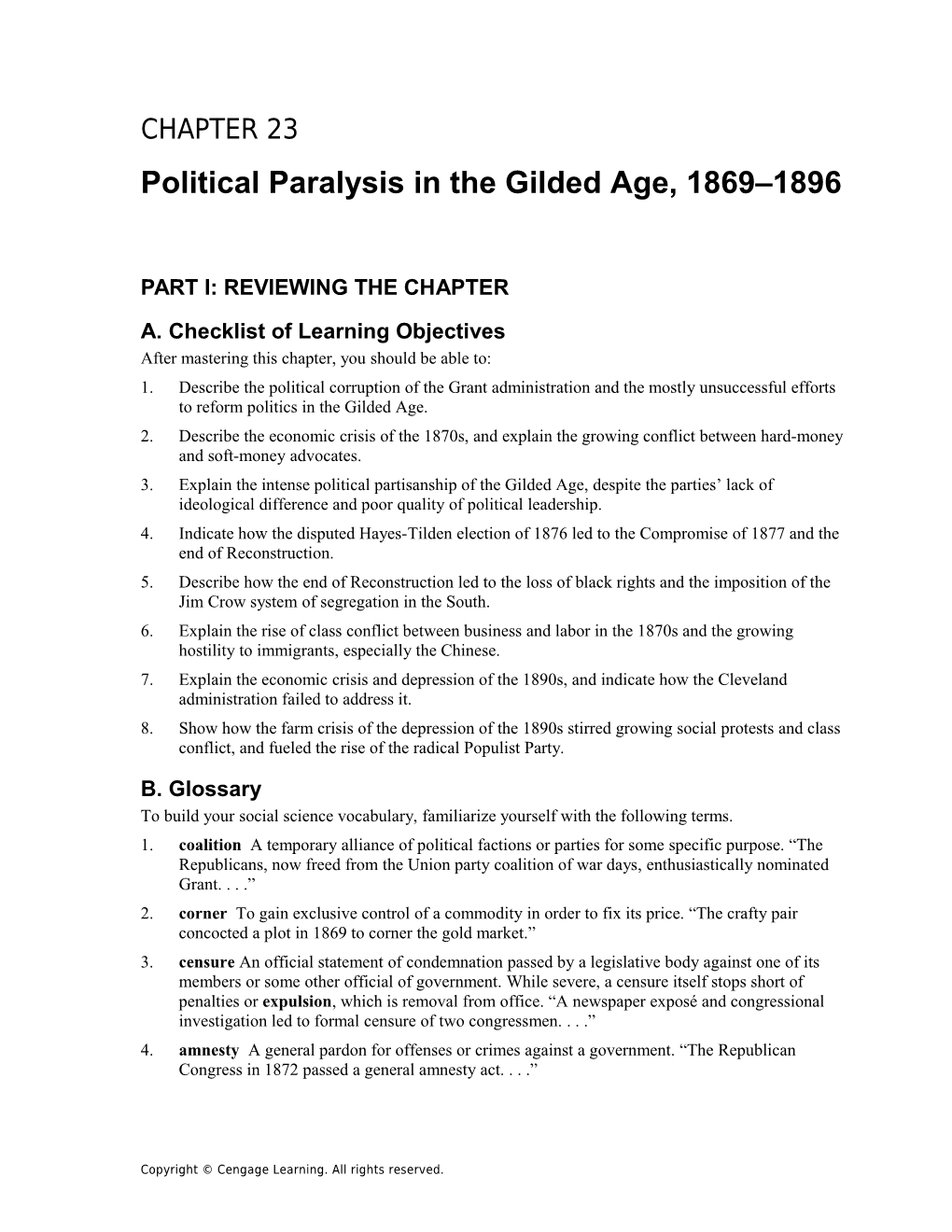 Chapter 23: Political Paralysis in the Gilded Age, 1869 1896 1