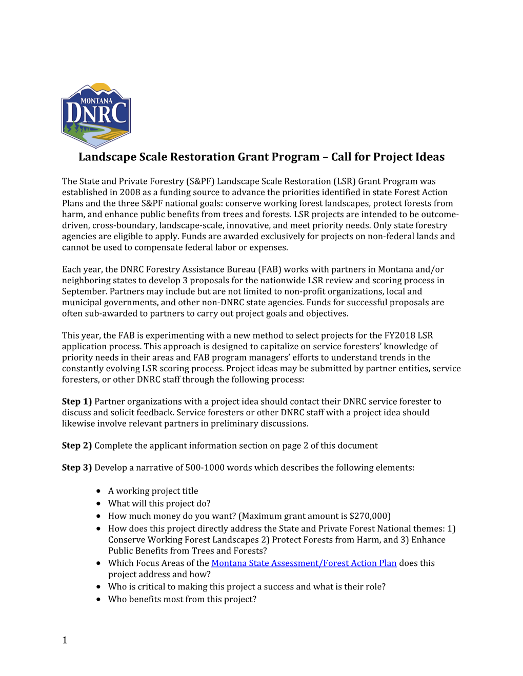 Landscape Scale Restoration Grant Program Call for Project Ideas