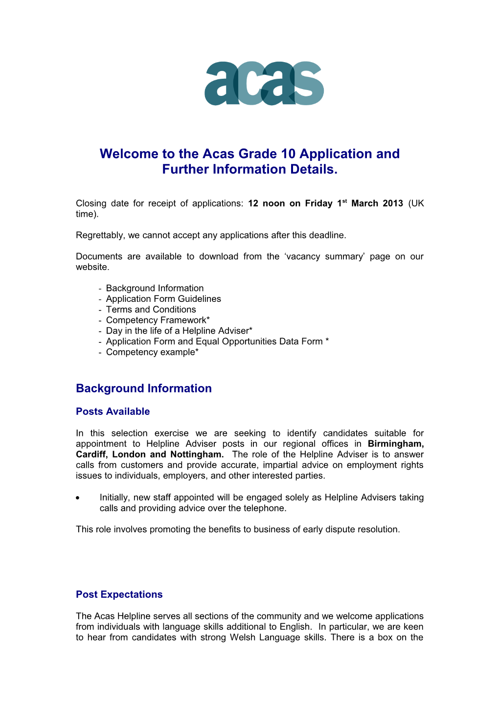 Welcome to the Acas Grade 10 Application Andfurther Information Details