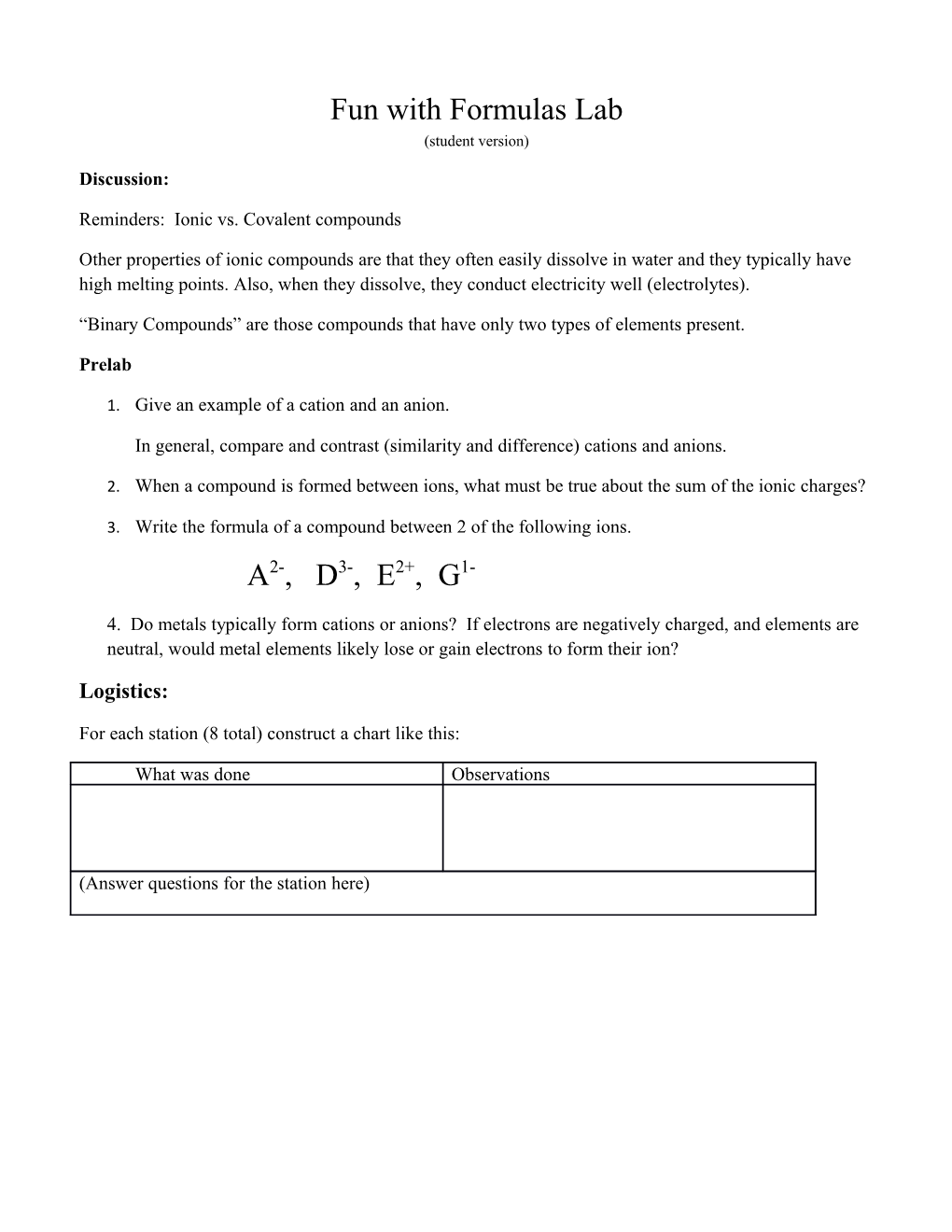 Fun with Formulas Lab