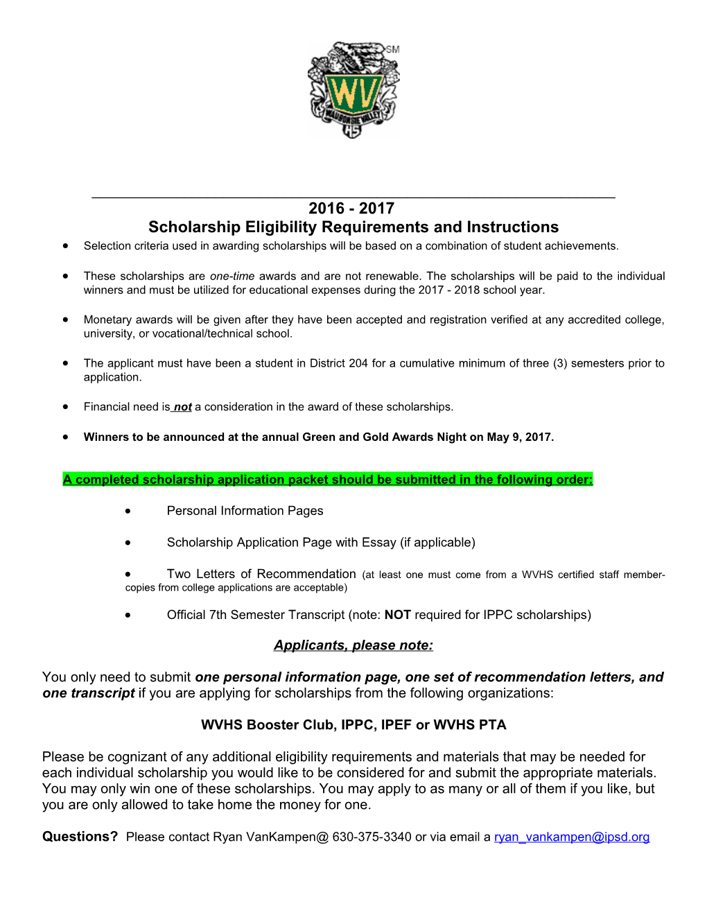 Scholarship Eligibility Requirements and Instructions