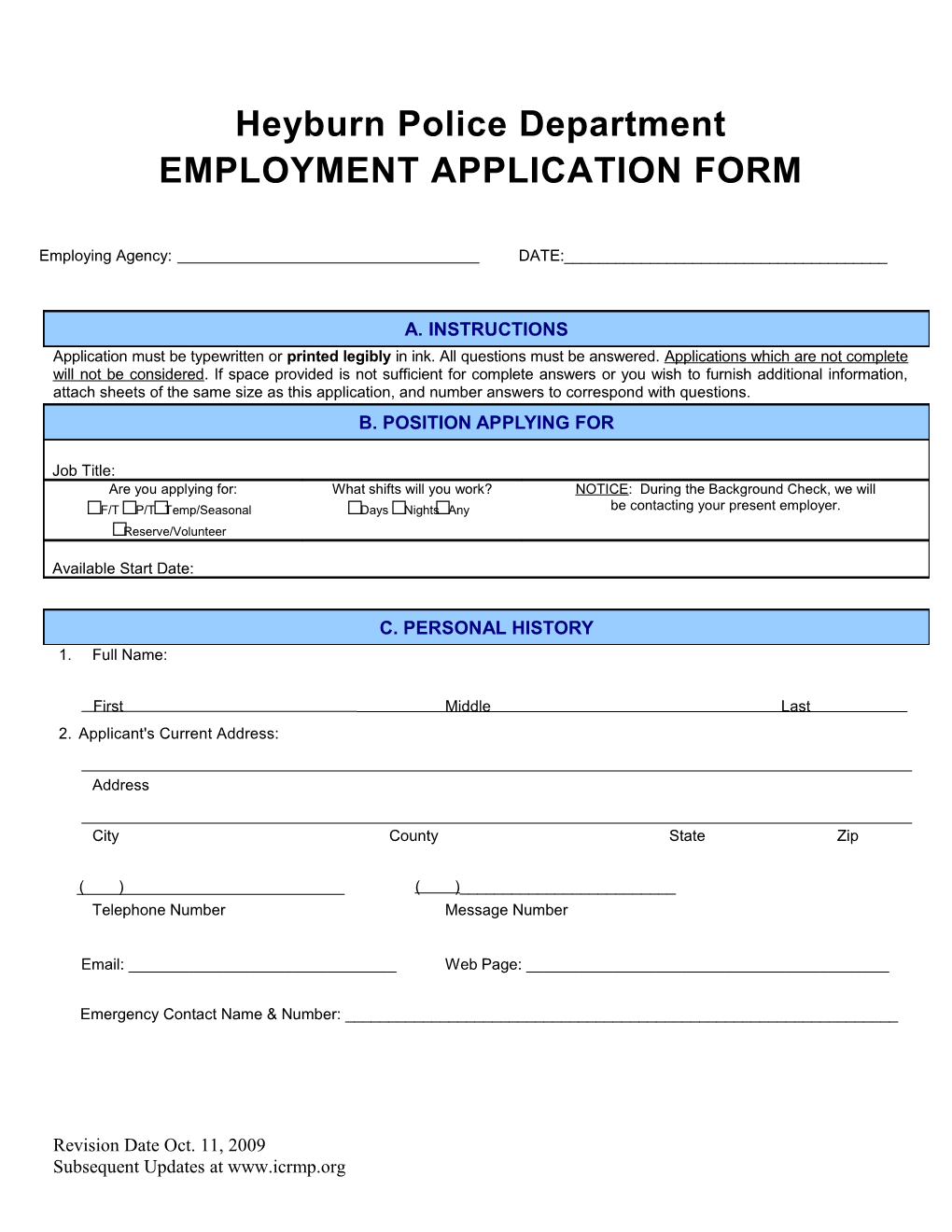 Applicant Name: ______(Print Legibly)
