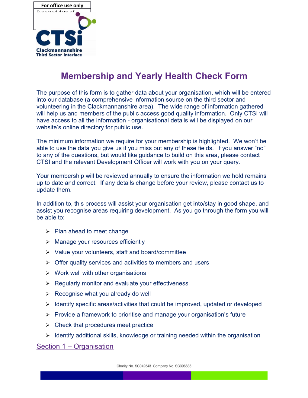 Membership and Yearly Health Check Form